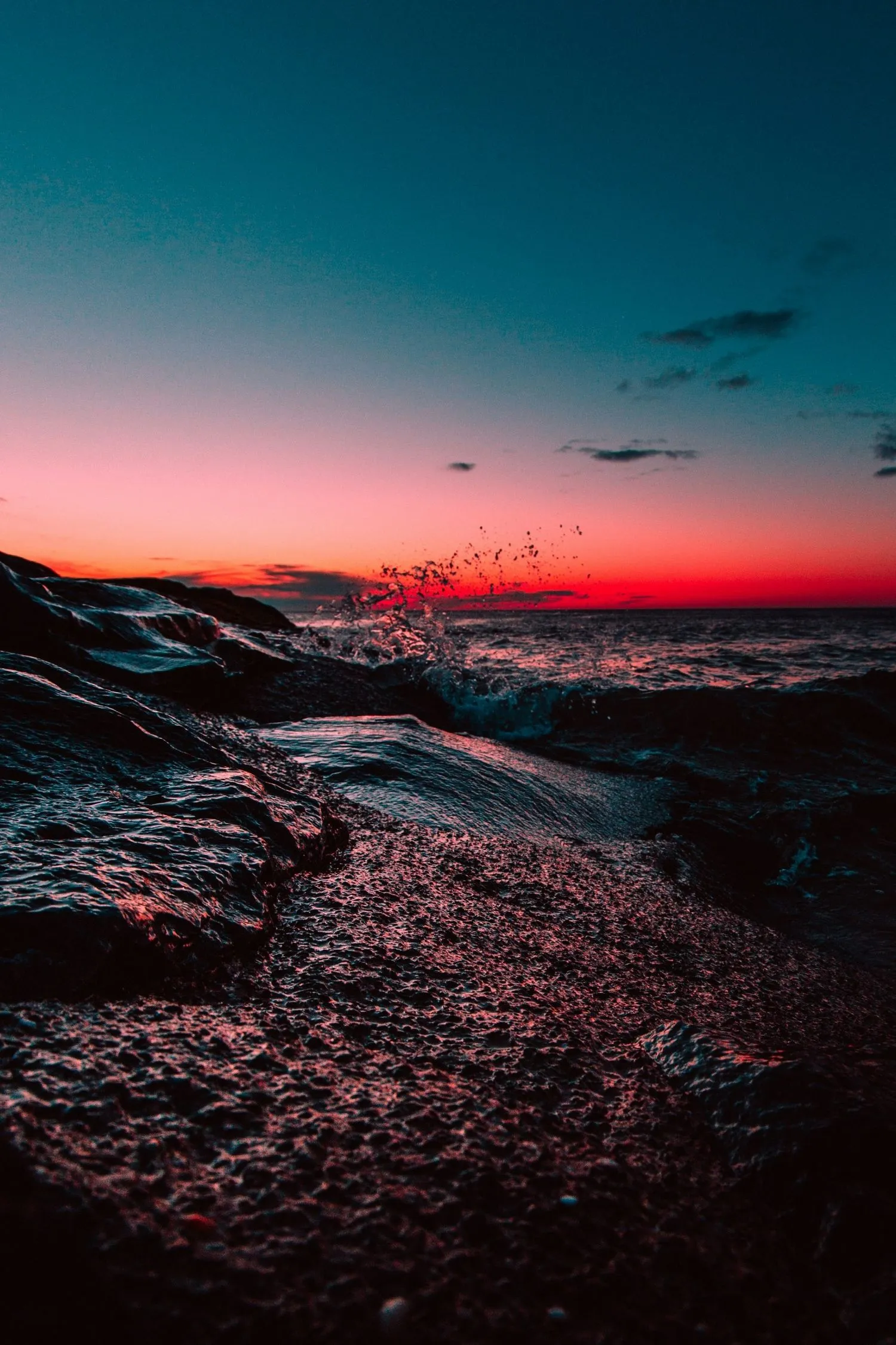 Super Vibrant Red Sunset Over The Ocean