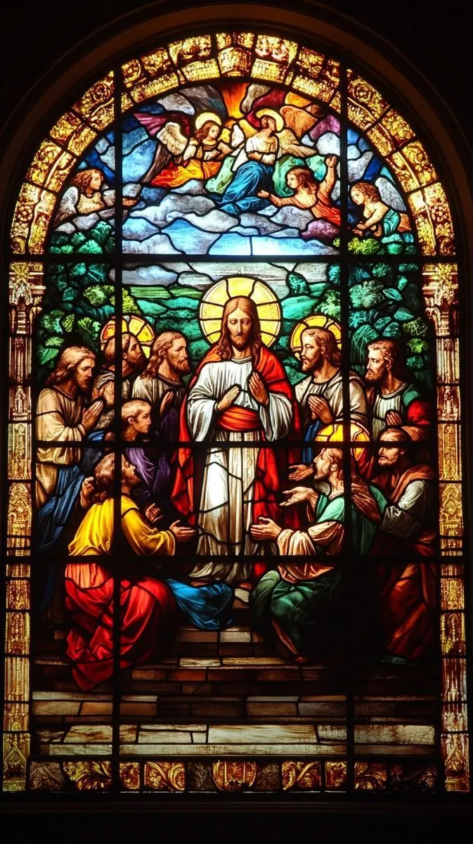 Jesus and his disciples stained glass wallpaper