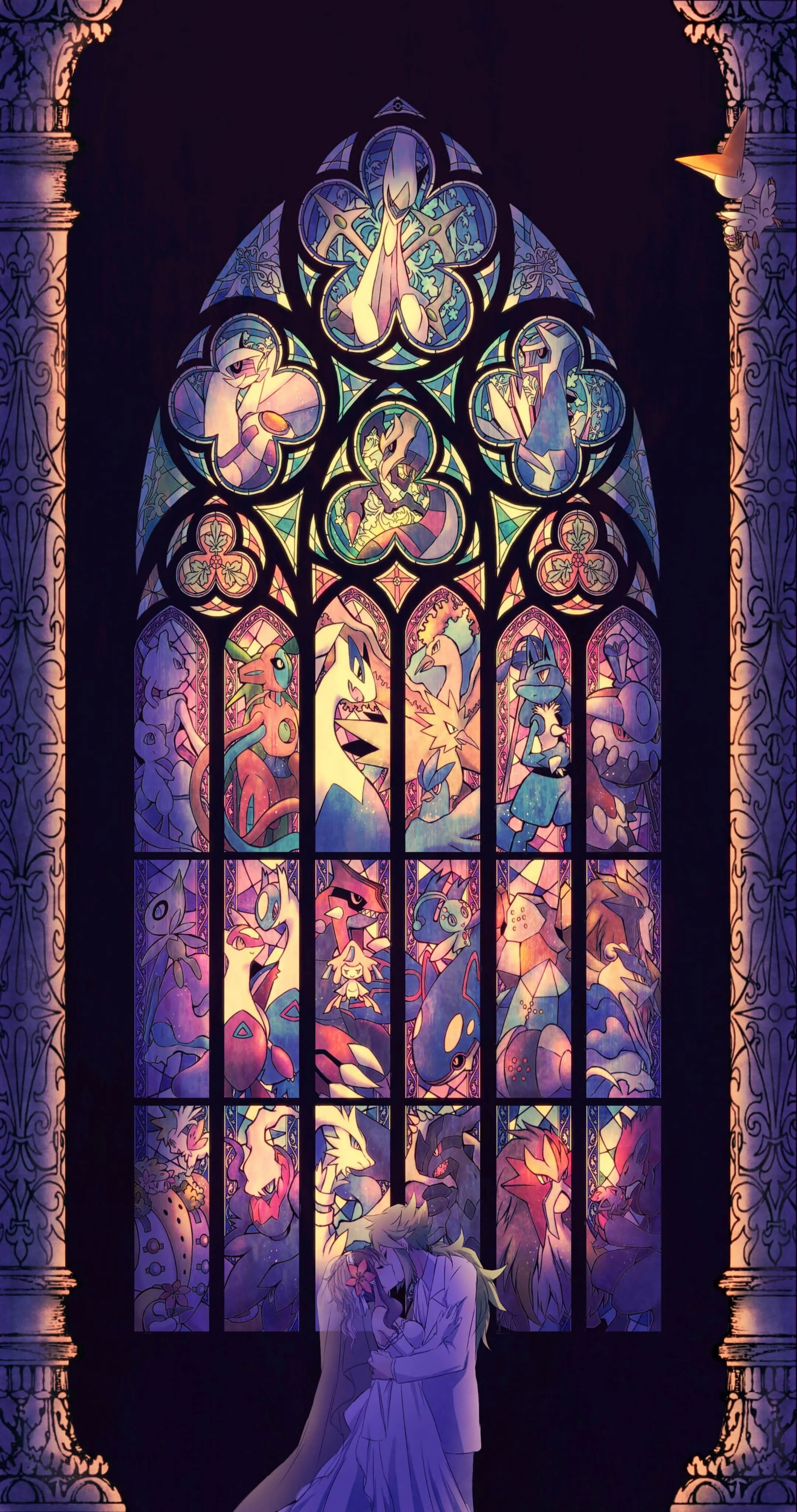 mobile wallpaper, Pokémon, stained glass