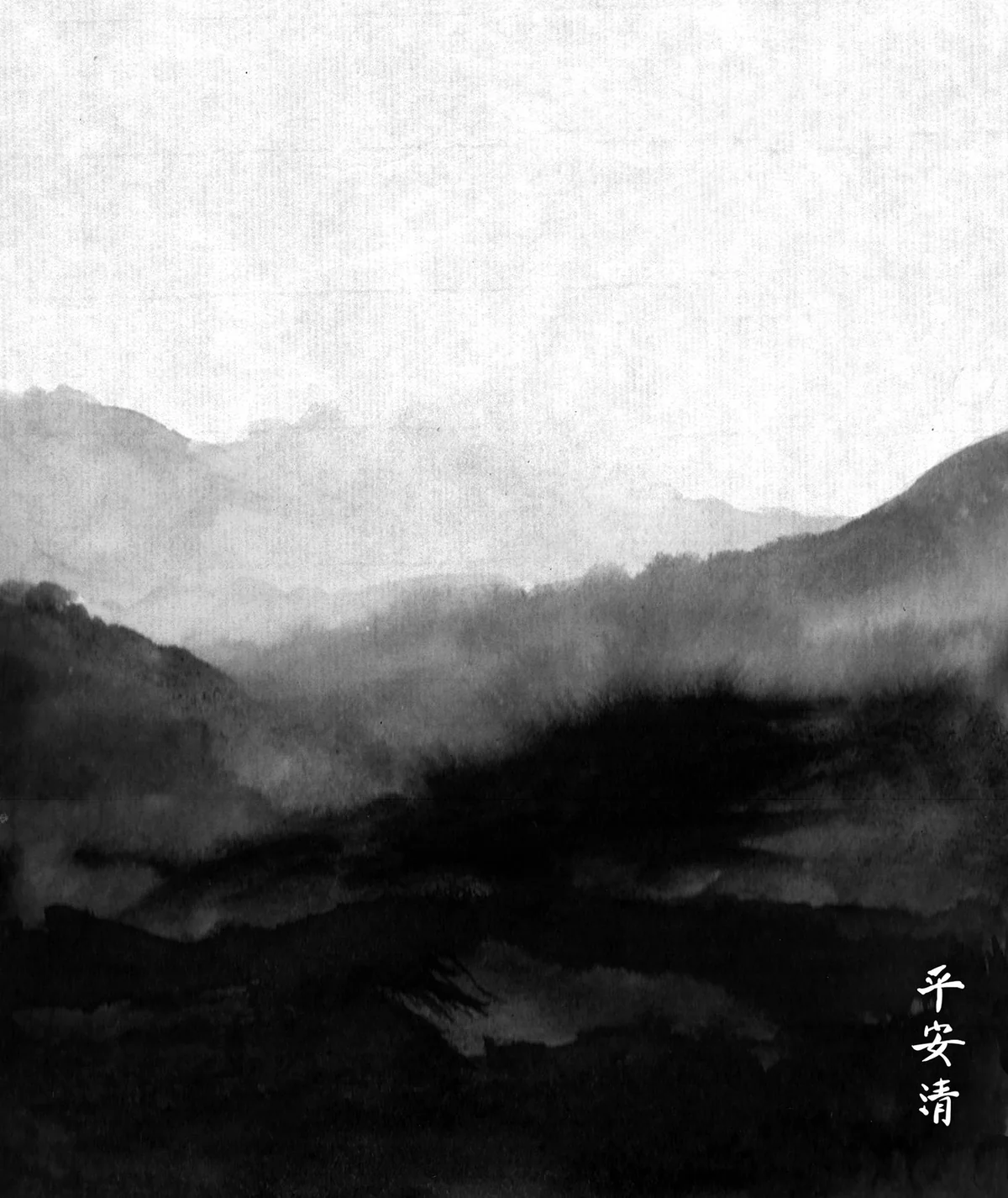 Minimalist Painted Mountains Wall Mural Black and White M9255