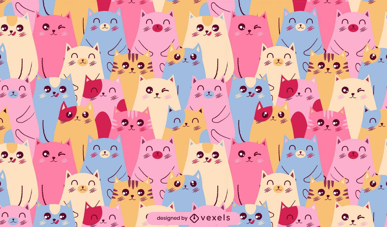 Cute Cartoon Cats Pattern Design Vector Download