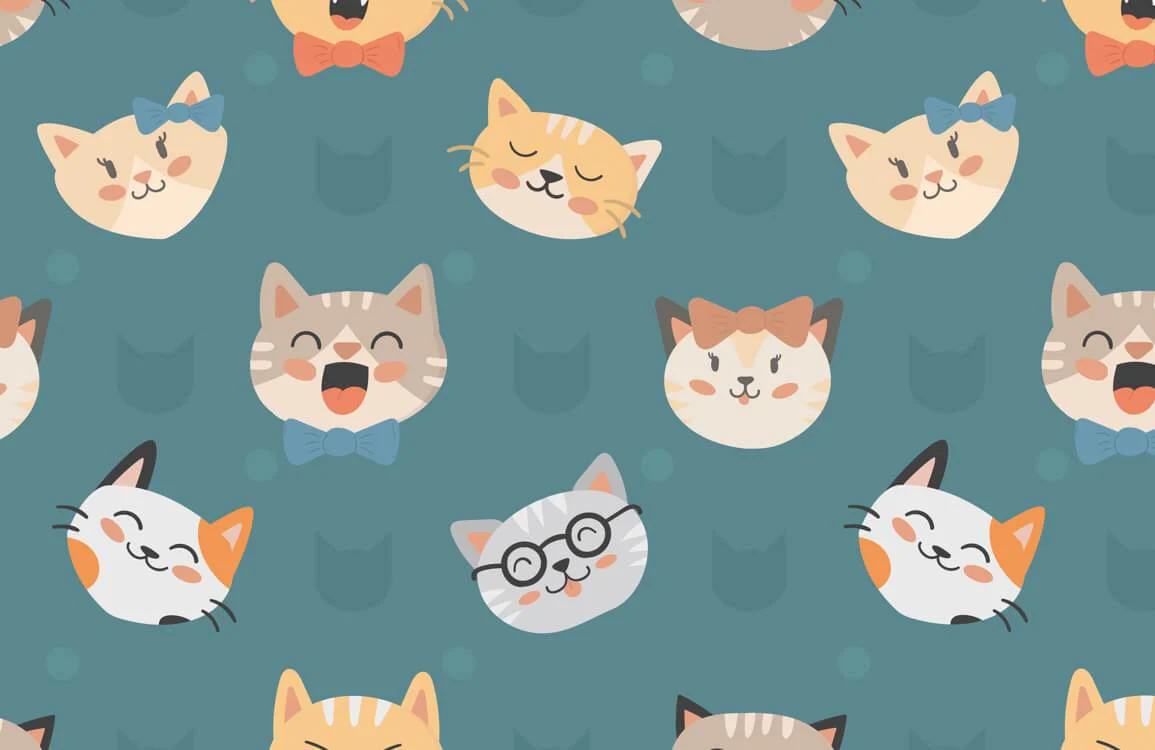 Cute Cat Cartoon Pattern Wallpaper Mural
