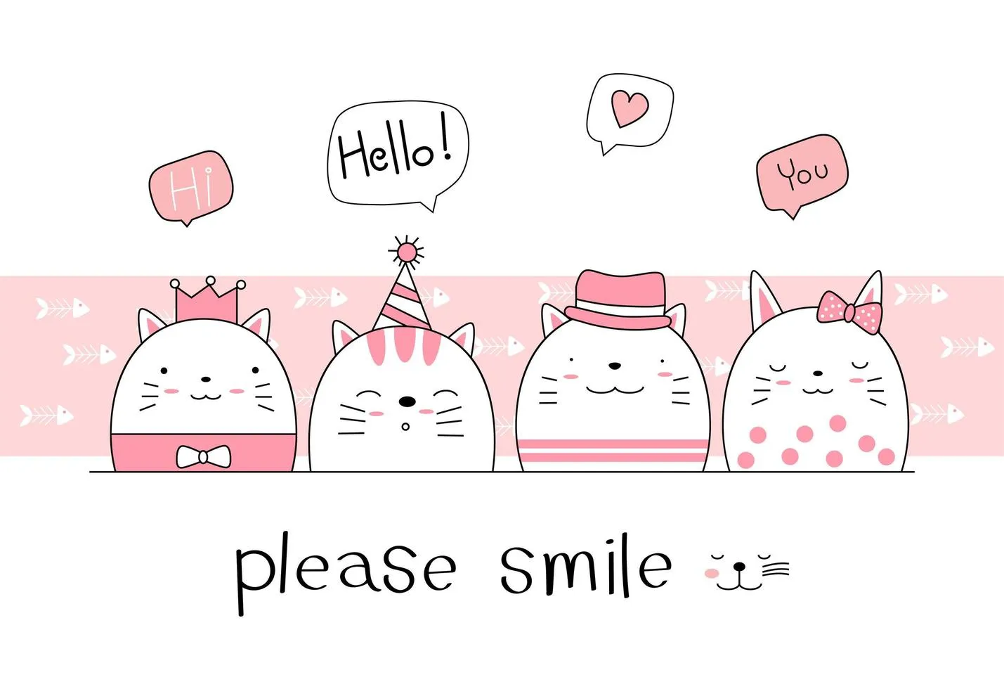 Hand drawn style. Cute cat cartoon doodle pastel wallpaper