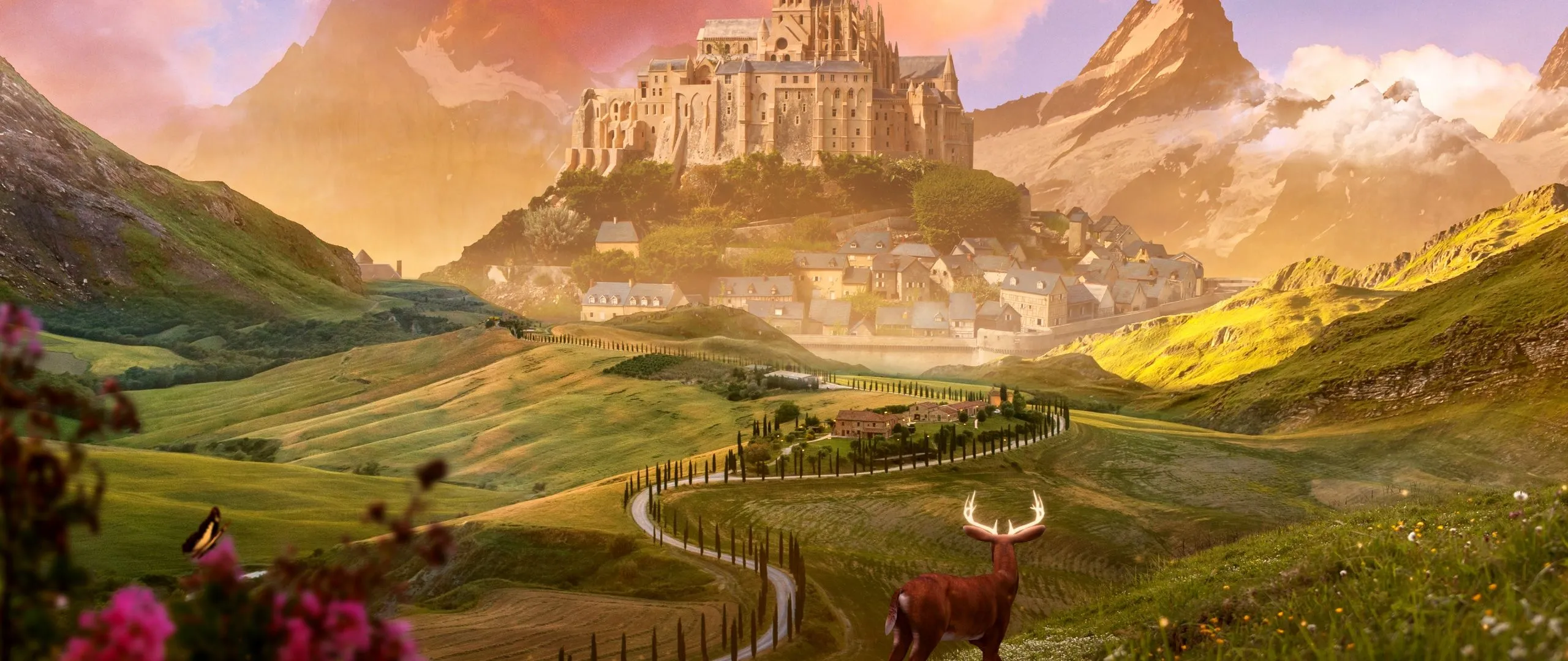 Ancient architecture Wallpaper 4K, Landscape, Aesthetic, Deer