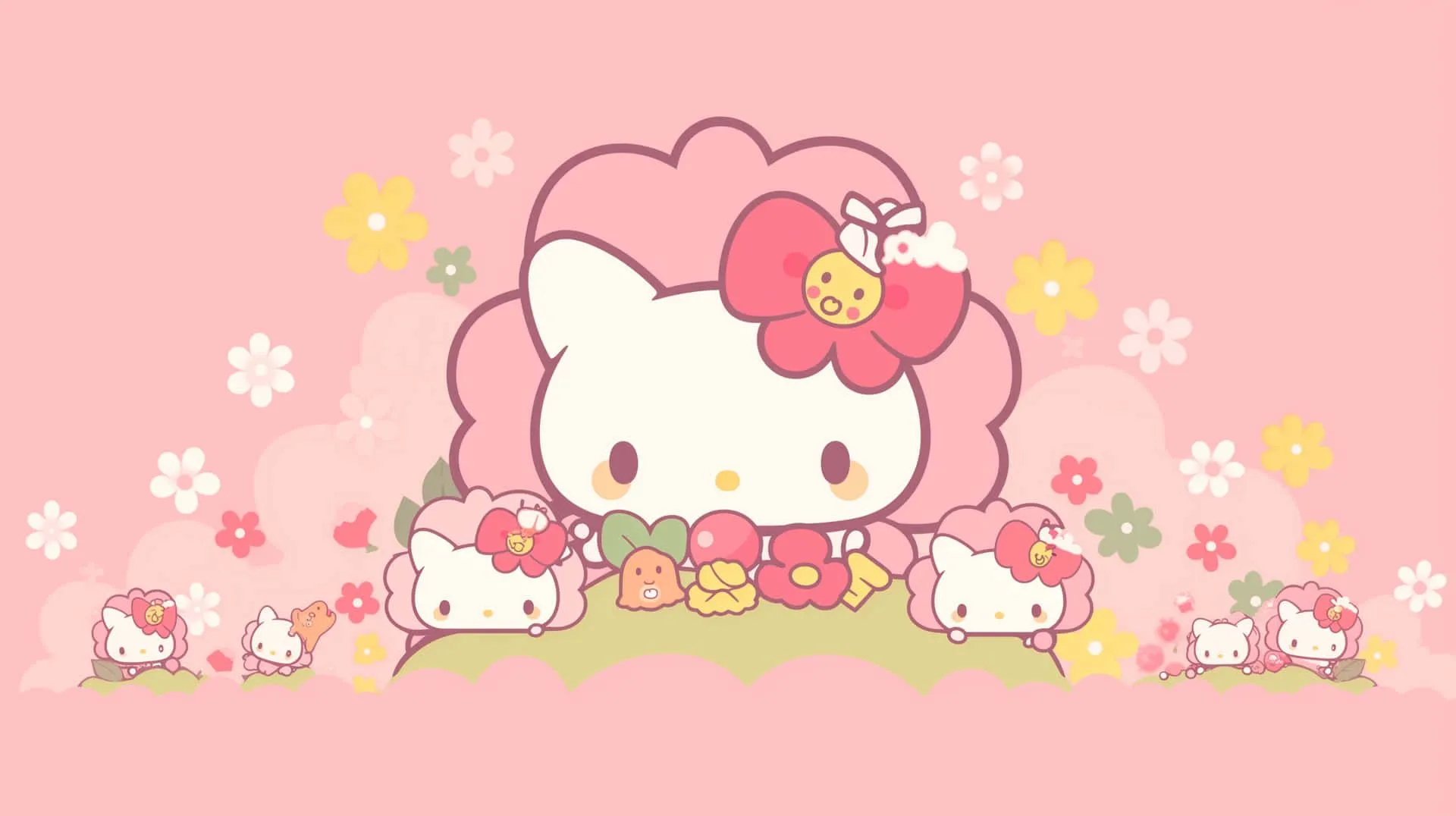 Download Sanrio Hello Kittyand Friends Pastel Floral Background Wallpaper