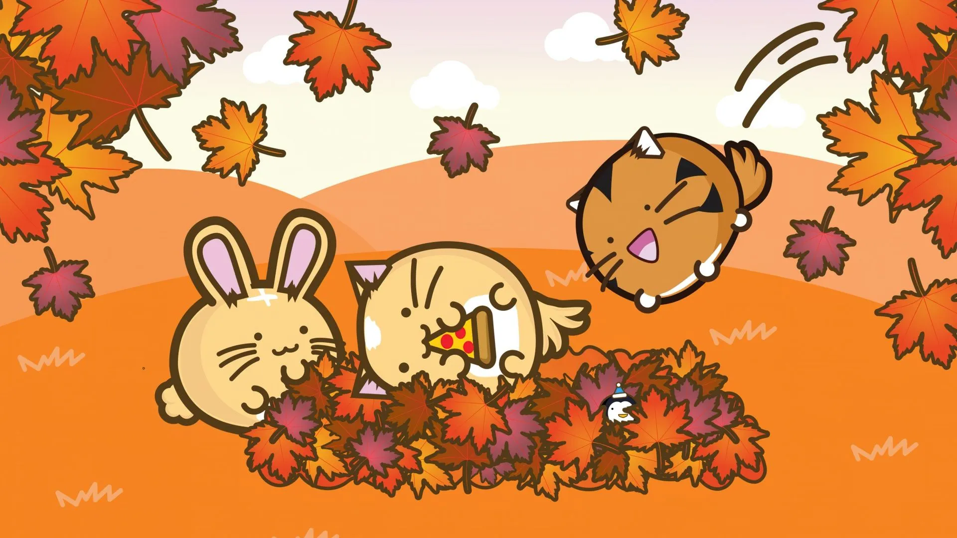 Fuzzballs Wallpaper 4K, Autumn, Kawaii cartoon