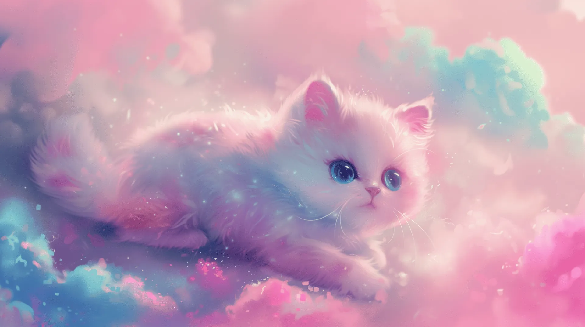 Adorable Cat in Dreamy Pastel Clouds Animal HD Wallpaper