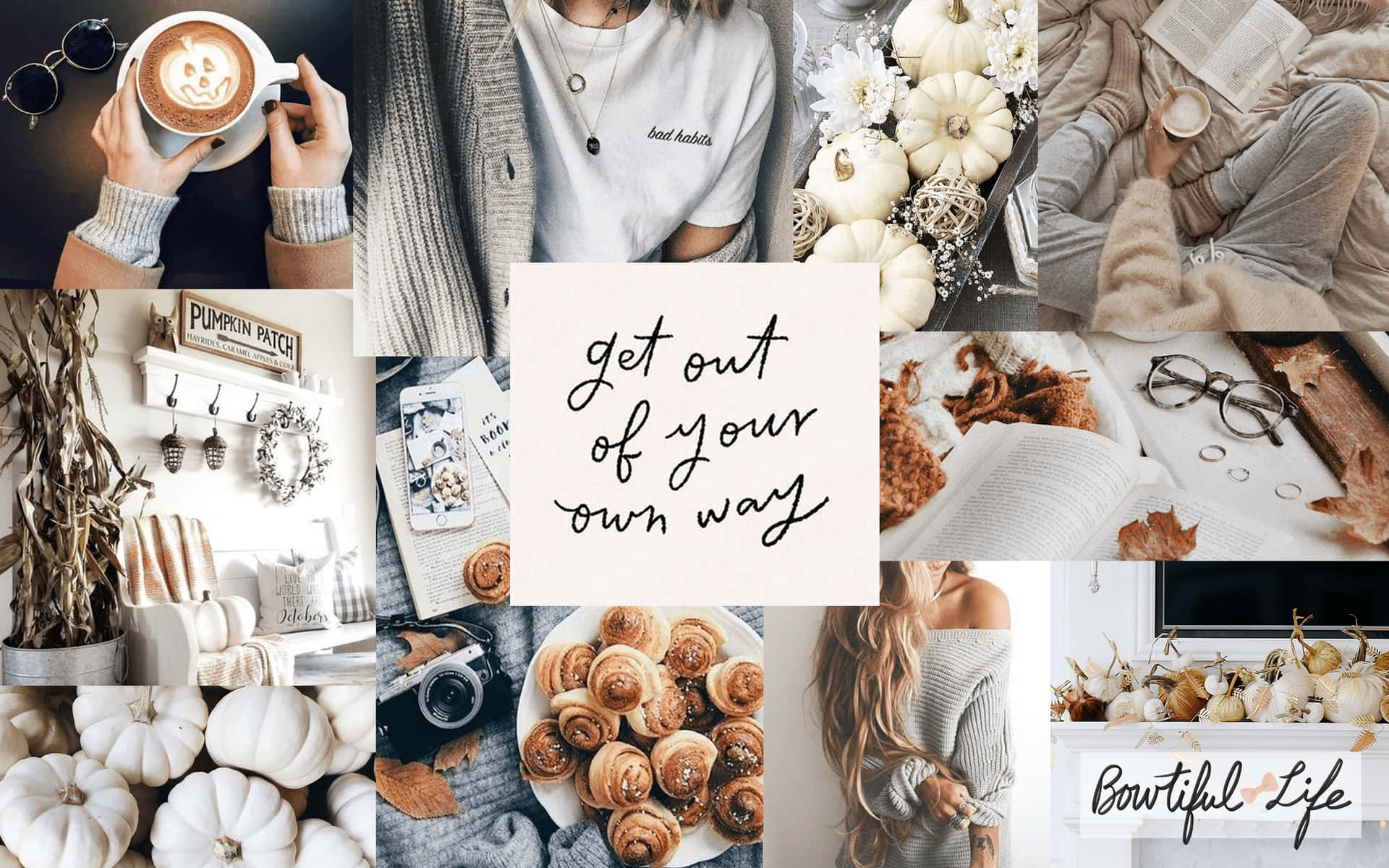Download White Autumn Aesthetic Collage Wallpaper