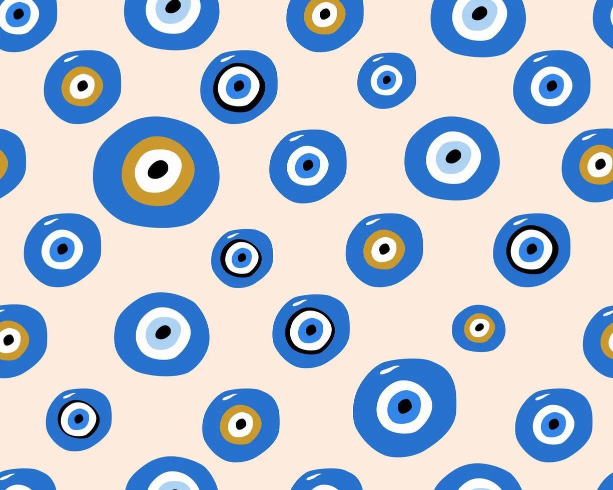 Evil eye seamless pattern. Blue colored textured background