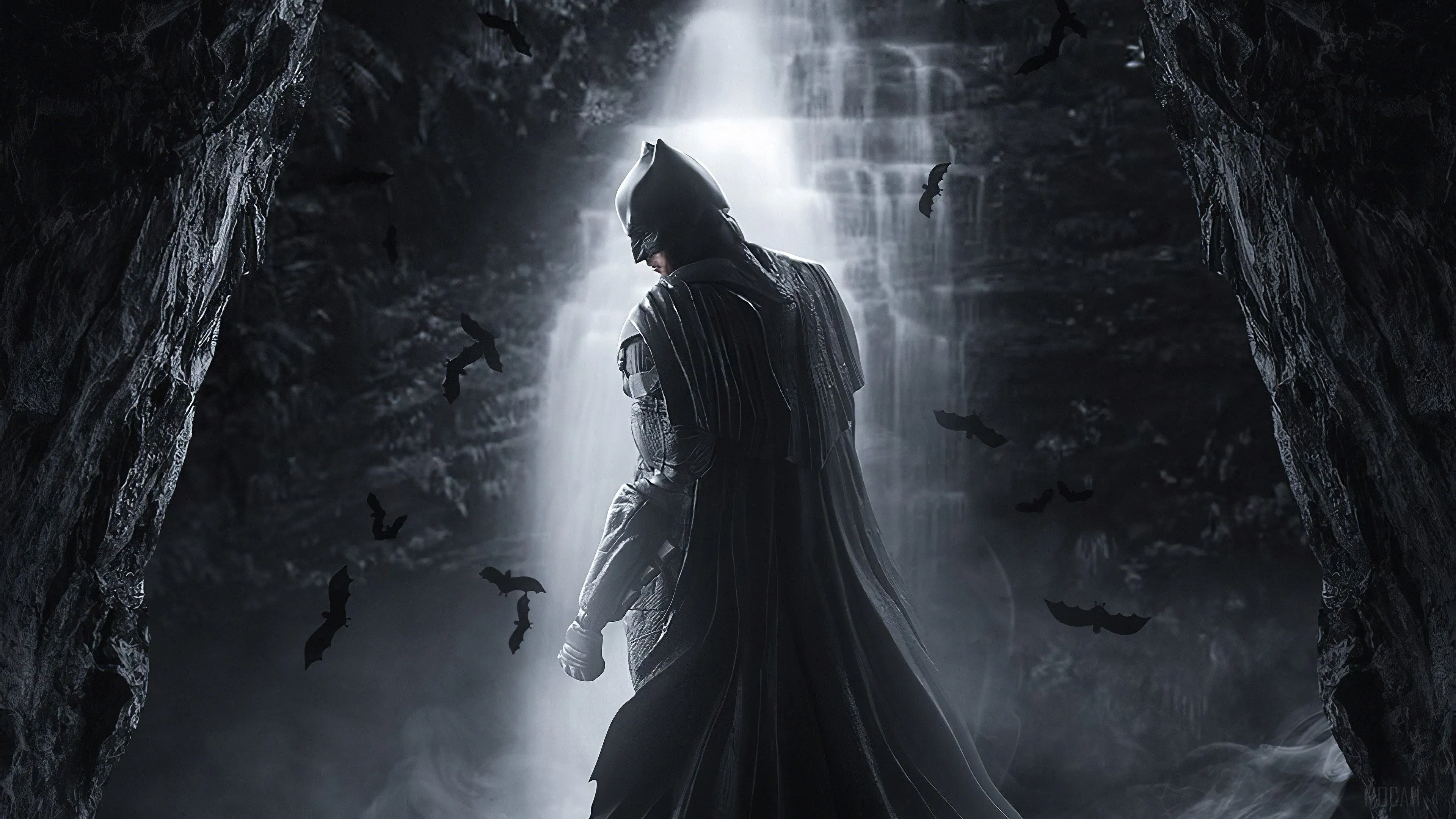 Batman In A Cave With Bats And Waterfall 4K, HD Wallpaper