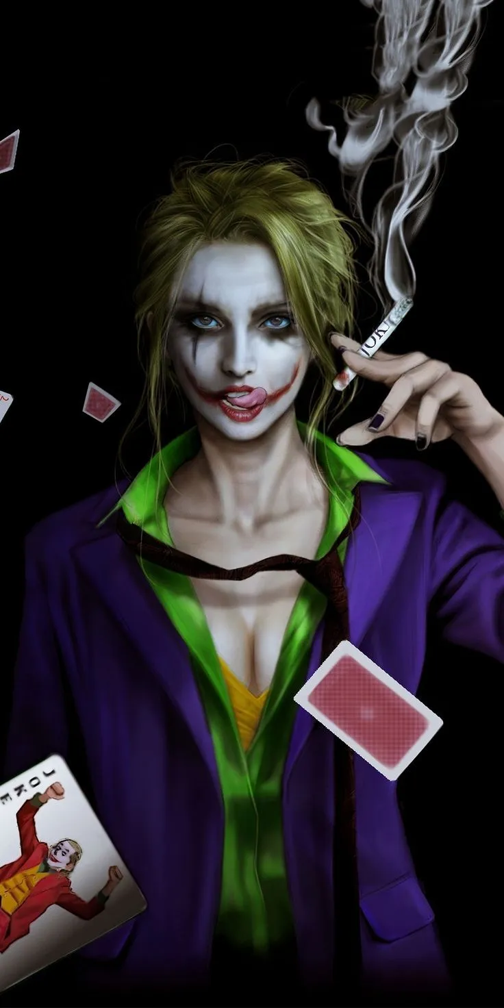 Joker girl, smoking, cards, art, 1080x2160 wallpaper