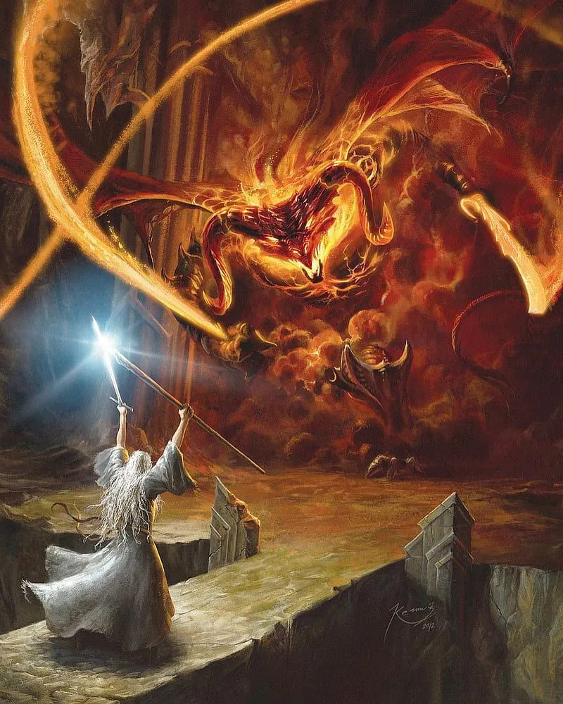 Gandalf, balrog, mithrandir, the lord of the ring, tolkien, HD phone wallpaper