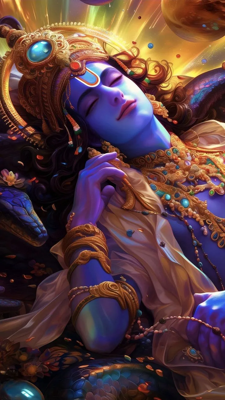 free wallpaper 4K vishnu, god, hinduism, religion, jewelry, snake, blue, ai, art for mobile and desktop