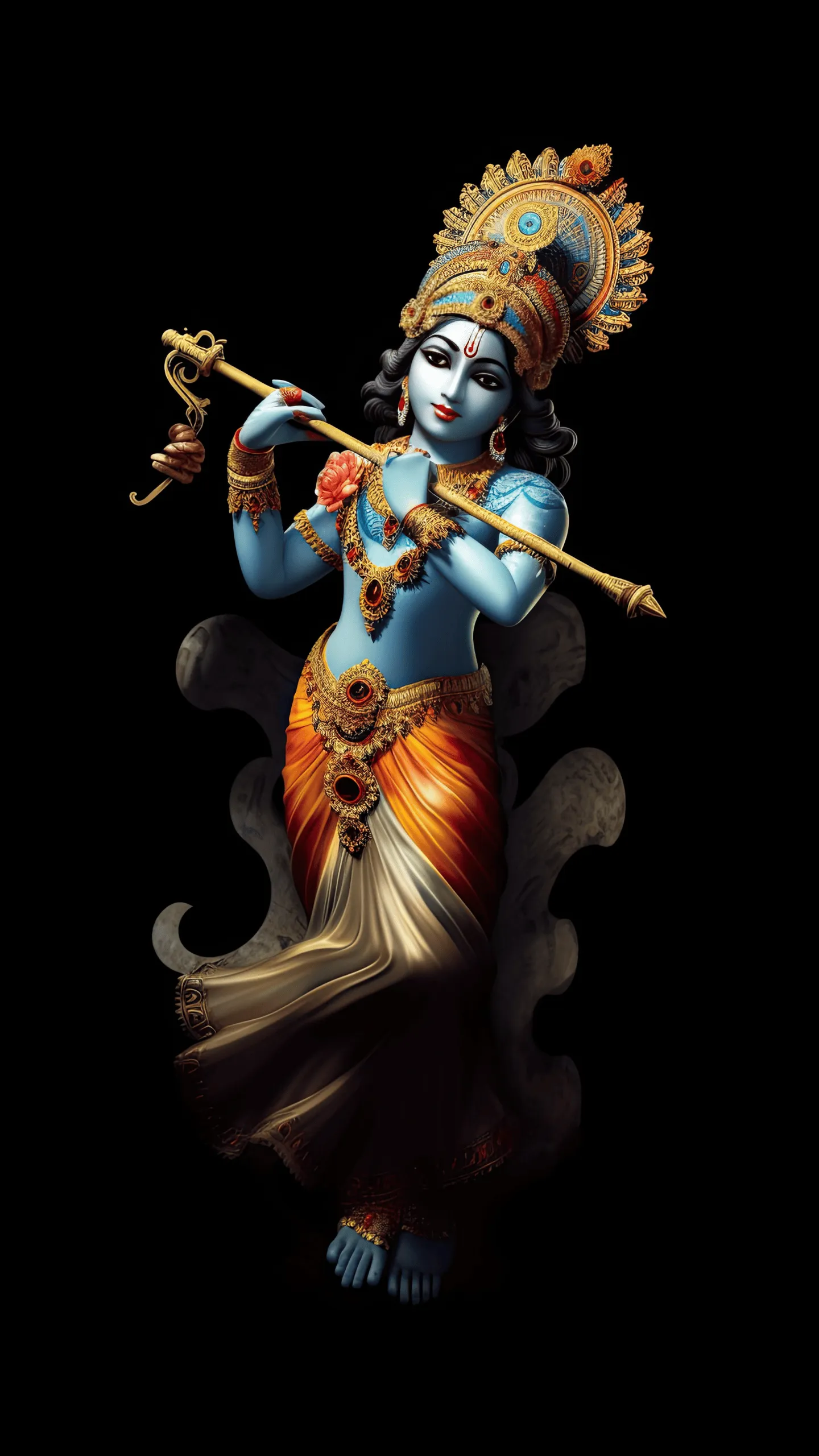 Hindu God Sri Krishna Black background 10K Wallpaper
