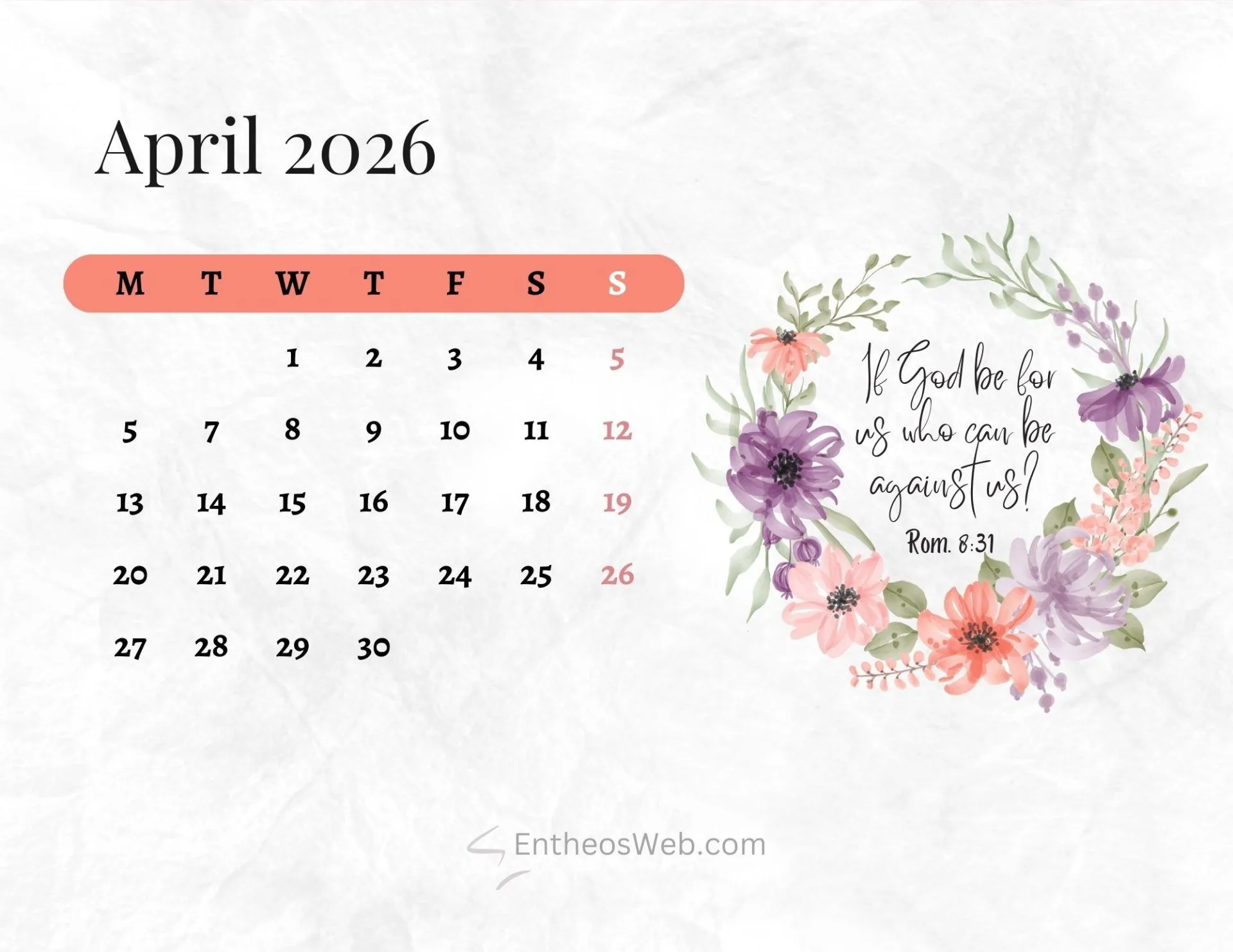 April 2026 Calendar Printables