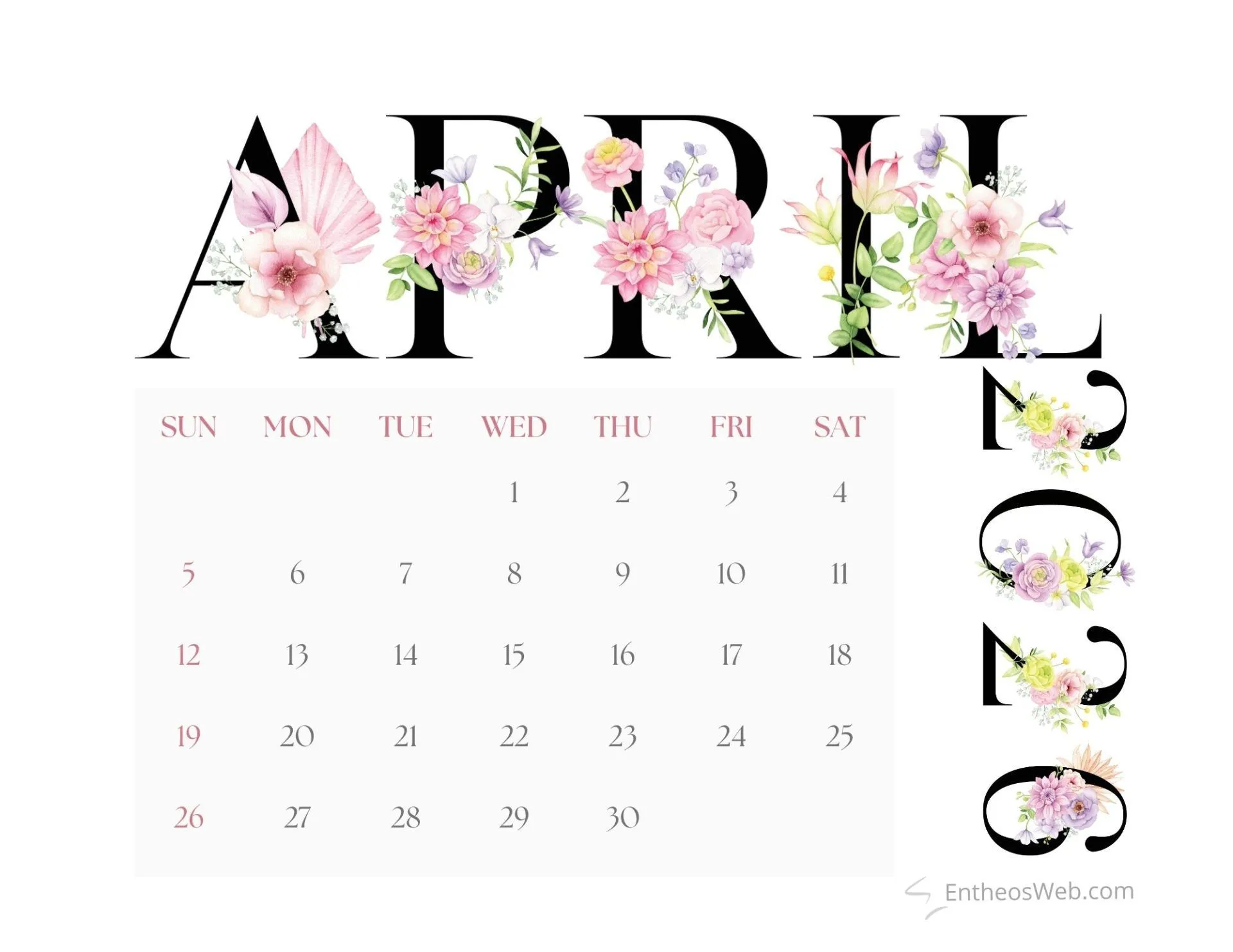 April 2026 Calendar Printables