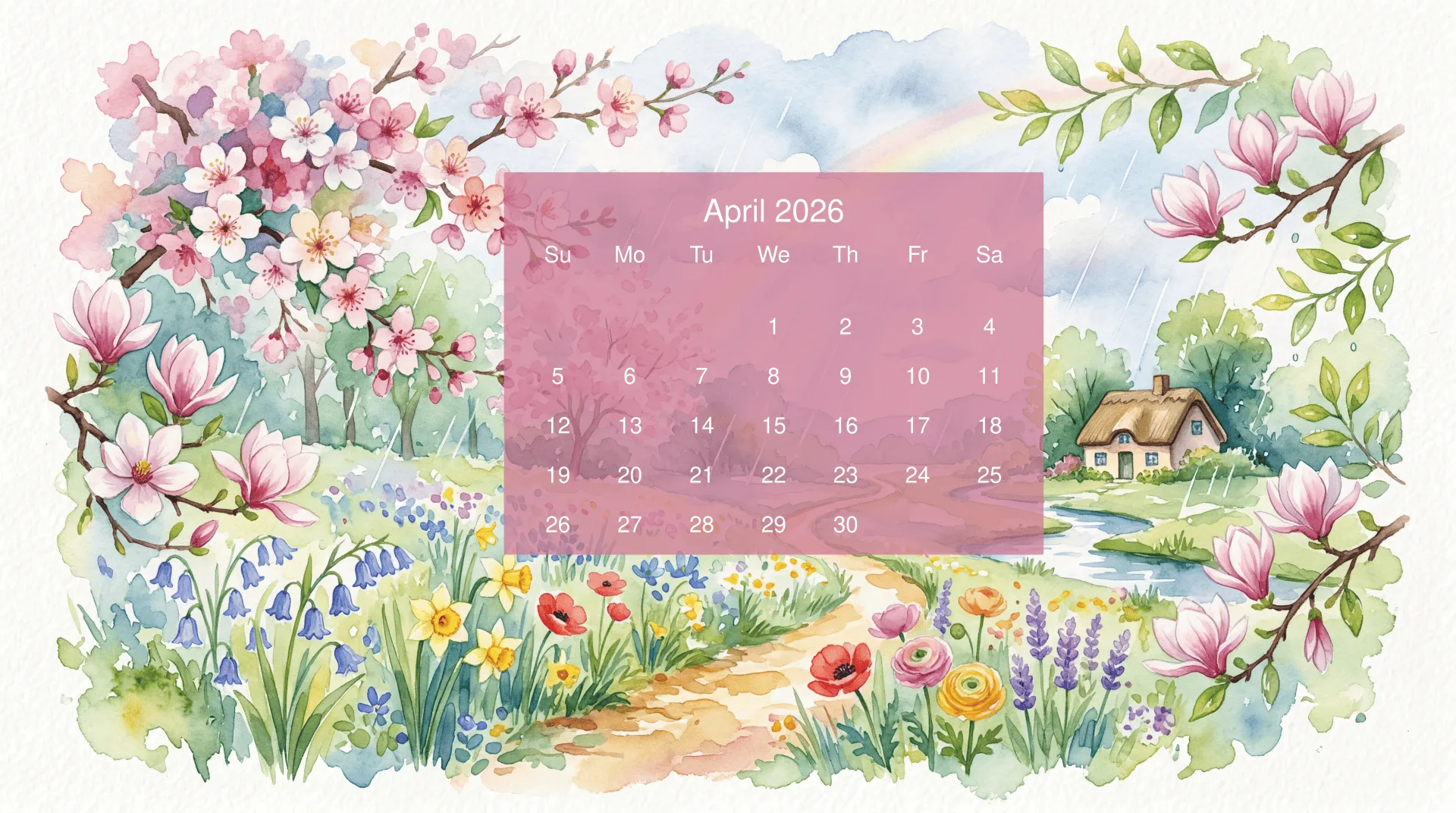 April 2026 5K Spring Blossom Calendar Wallpaper