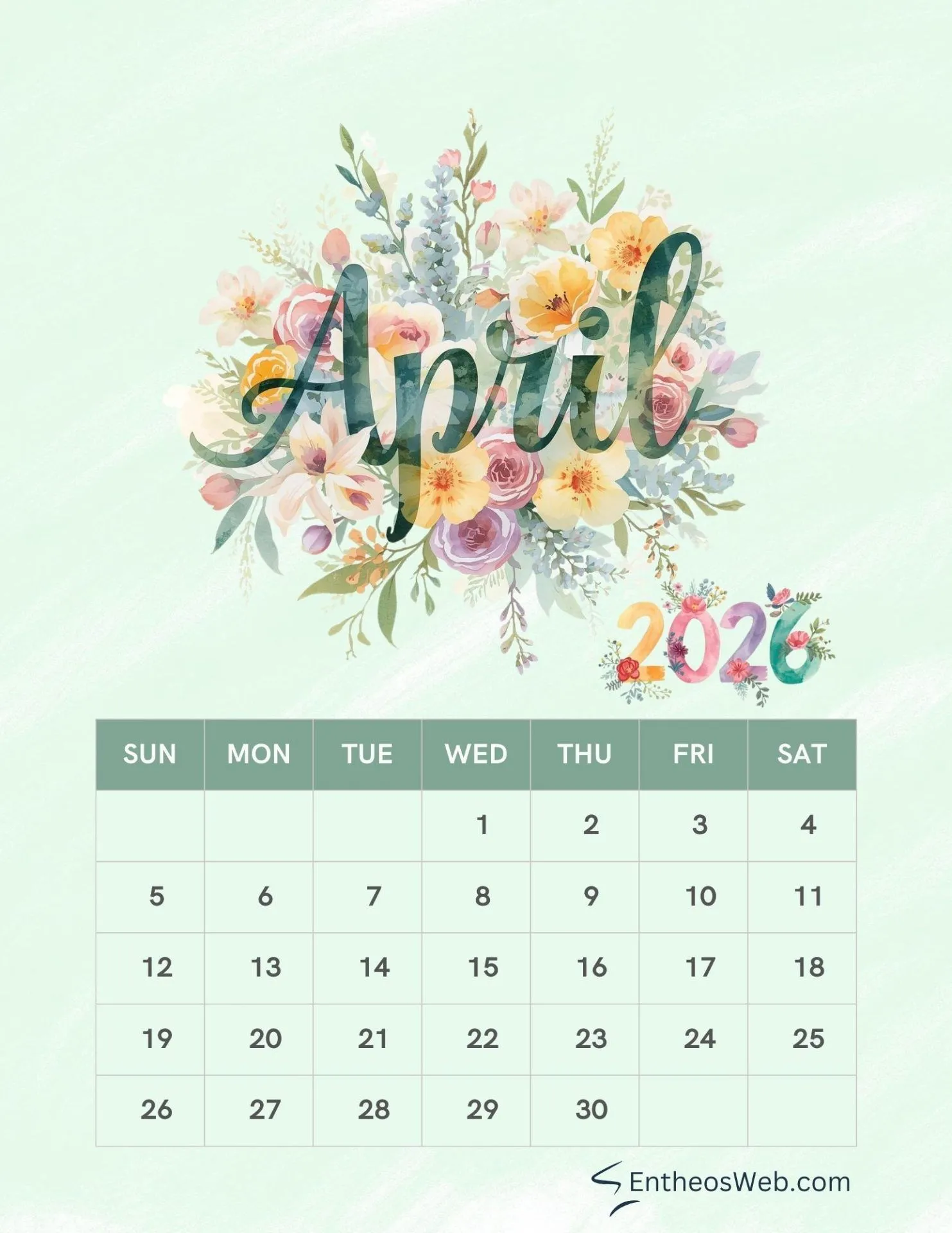 April 2026 Calendar Printables