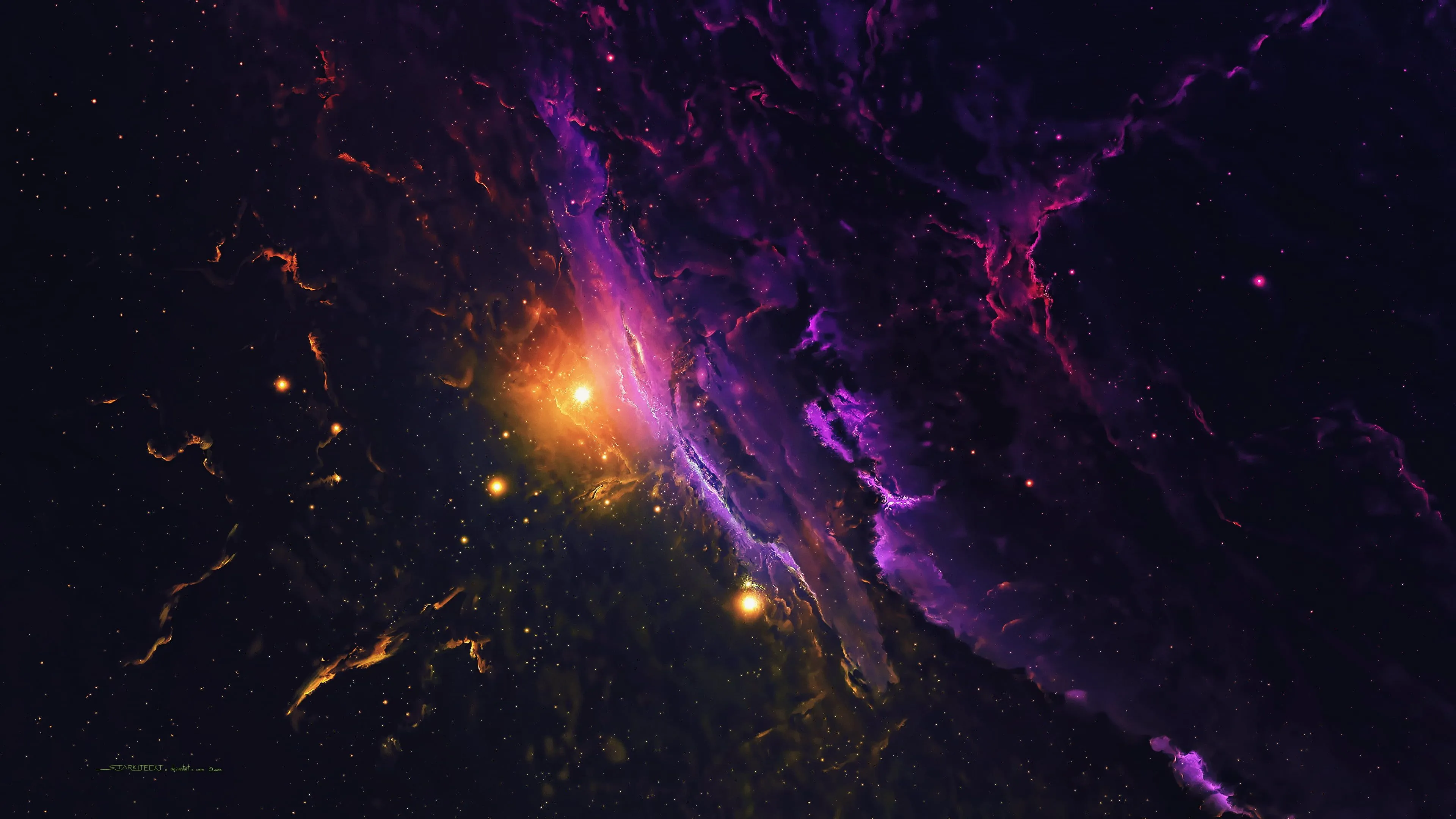 Purple and yellow cosmos photo, galaxy, space, stars, universe HD wallpaper
