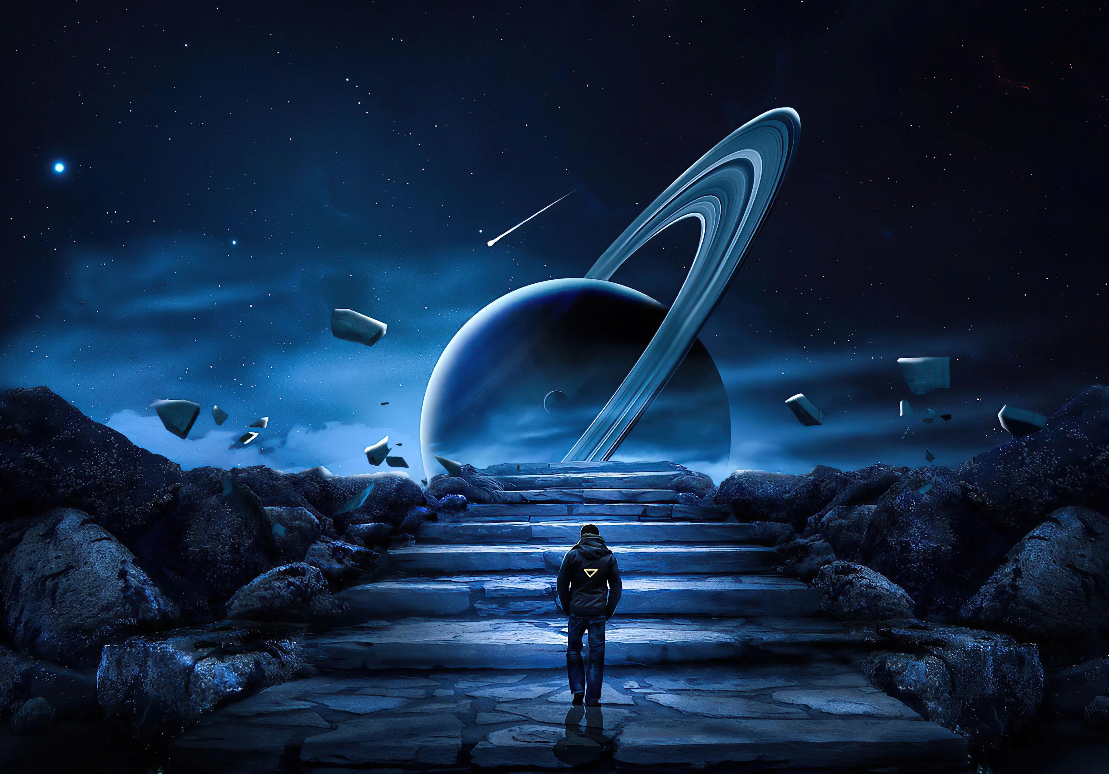 Wallpaper Astronaut on Saturn, Atmosphere, World, Art, Astronomical Object, Background Free Image
