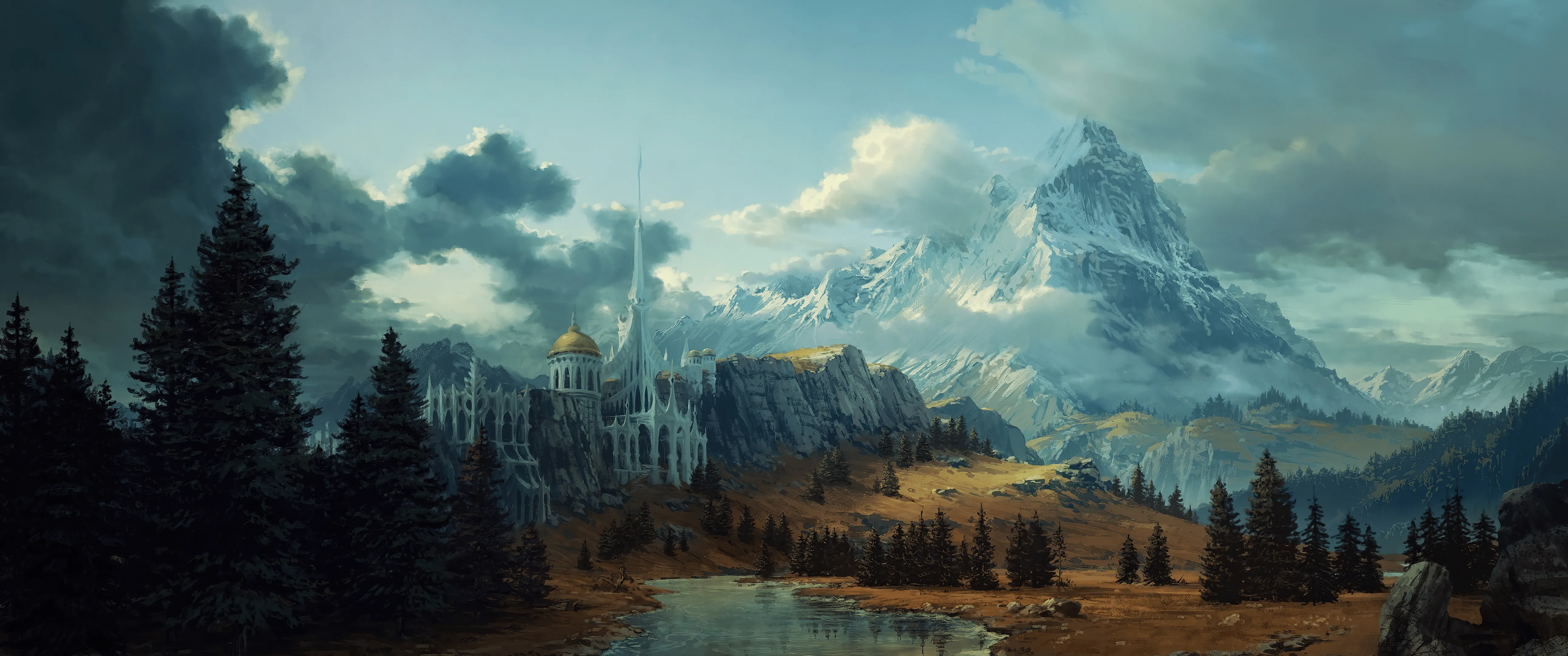 Majestic Fantasy Castle in 4K Ultra HD Mountainscape Wallpaperx2160