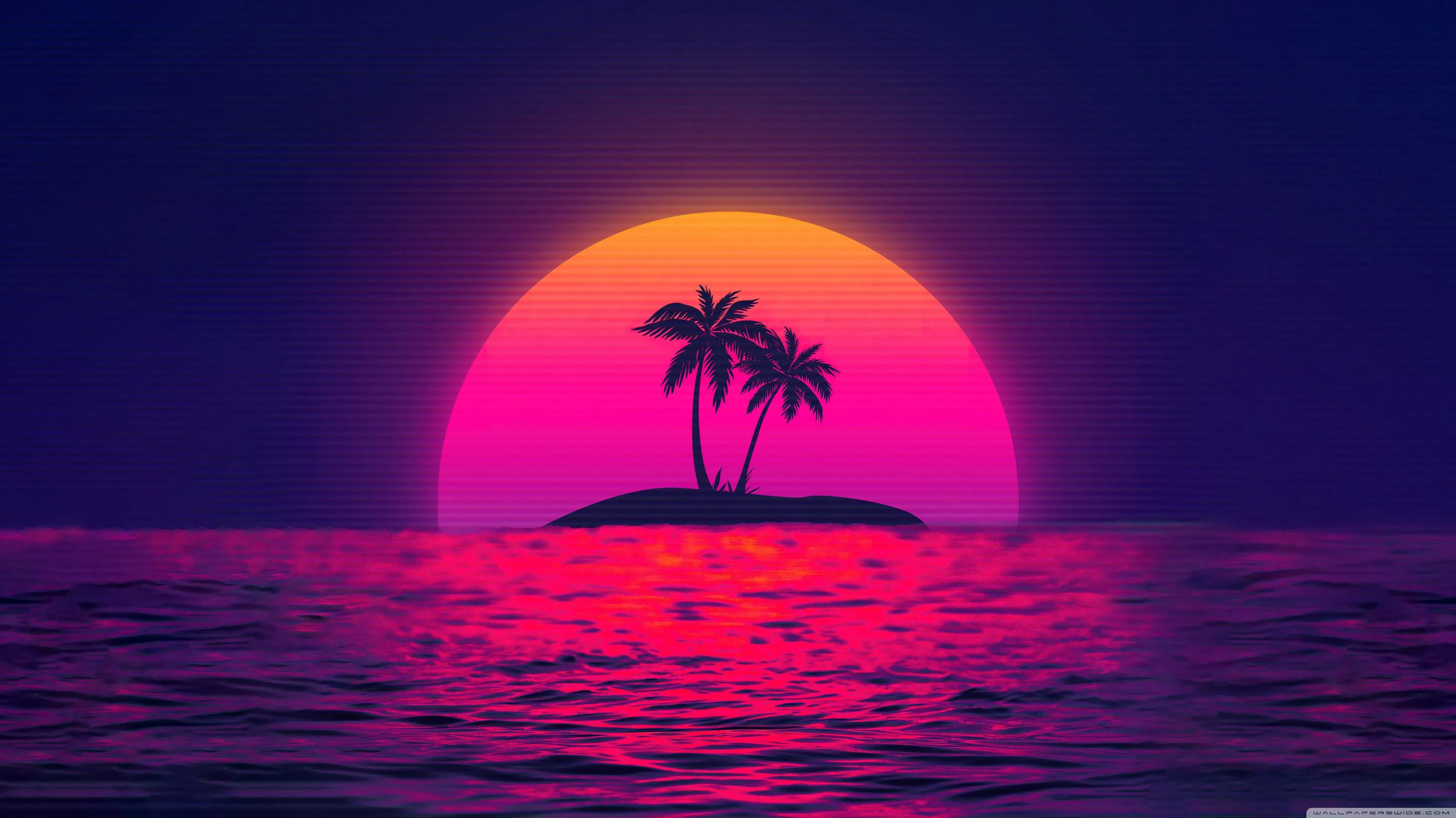 Retro Neon Sunset Palm Tree Art 4K UHD Wallpaper for UltraHD Desktop and TV, Widescreen and UltraWide Display, Dual and Triple Monitor