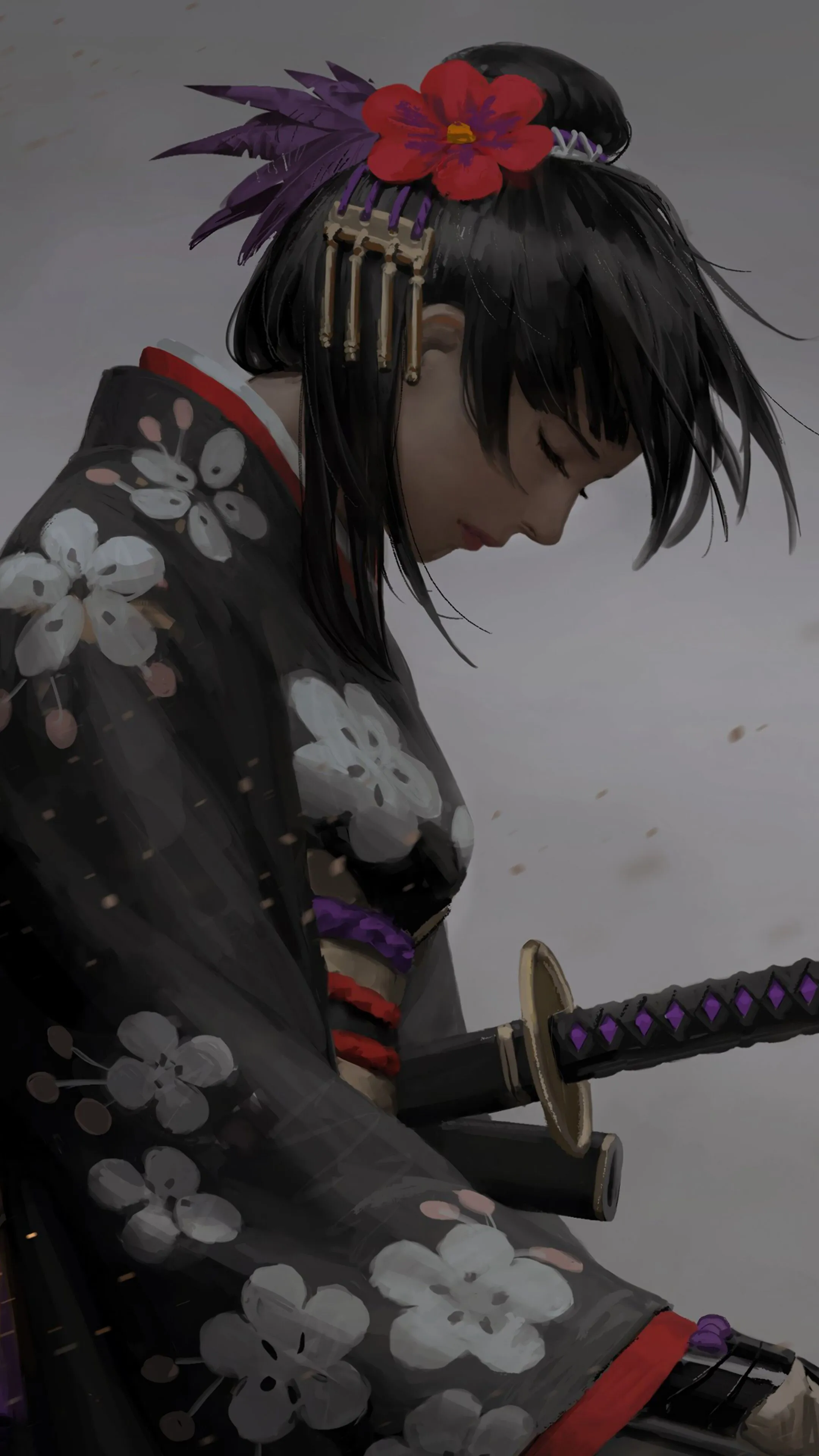 Samurai, Girl, Katana, Fantasy, 4K HD Phone Wallpaper
