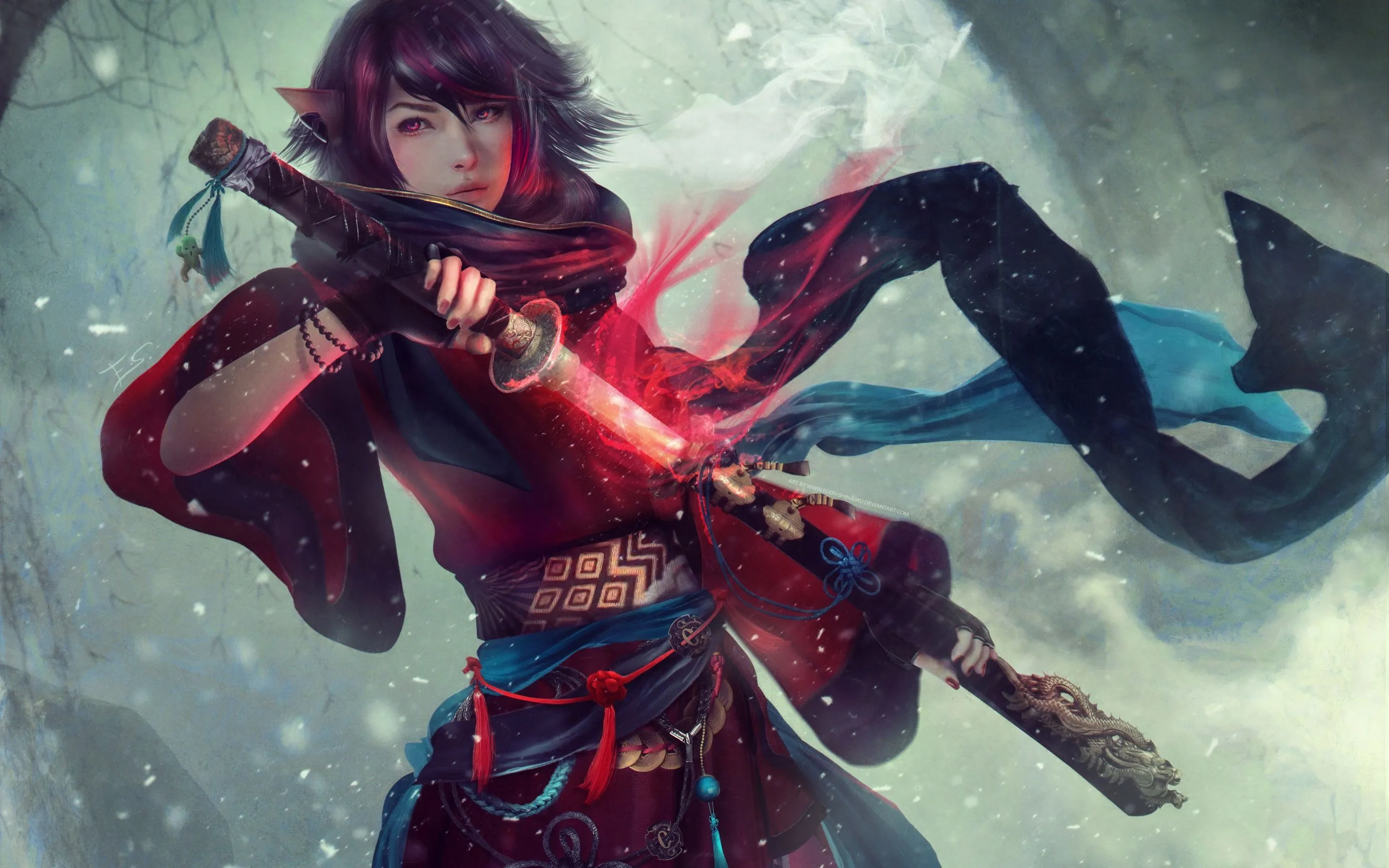 Yukata Wallpaper 4K, Final Fantasy XIV, Sword girl