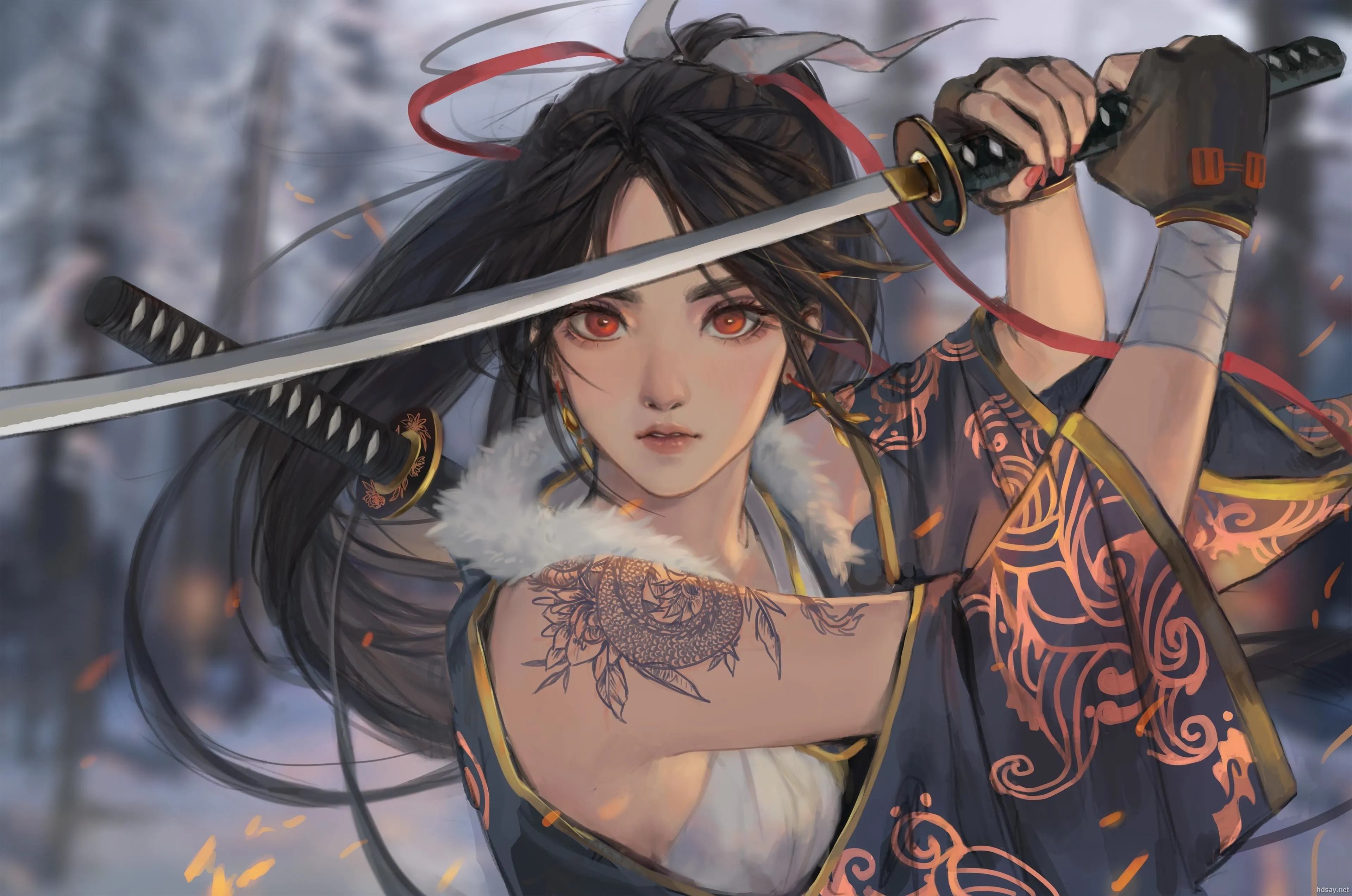 Fantasy Samurai Woman With Katana 4K HD Wallpaper