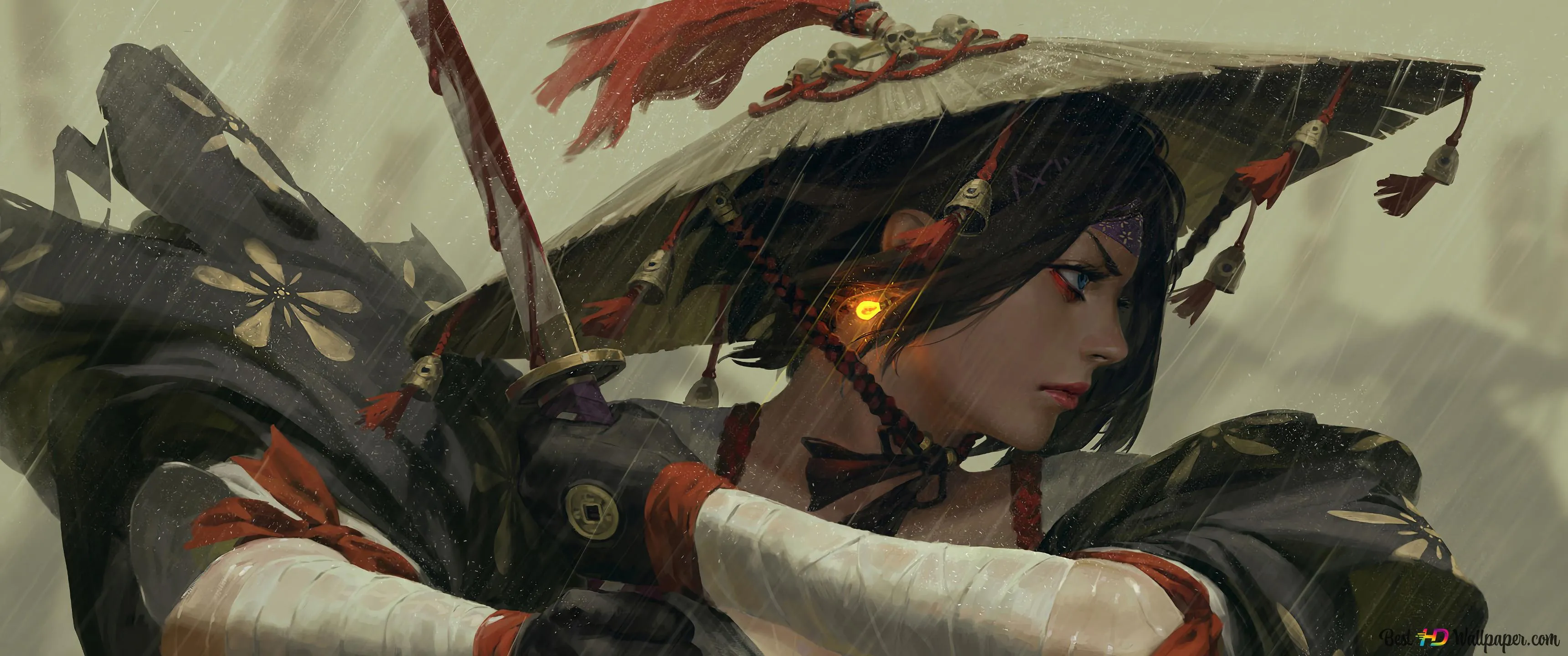 Samurai Girl Katana 4K wallpaper download