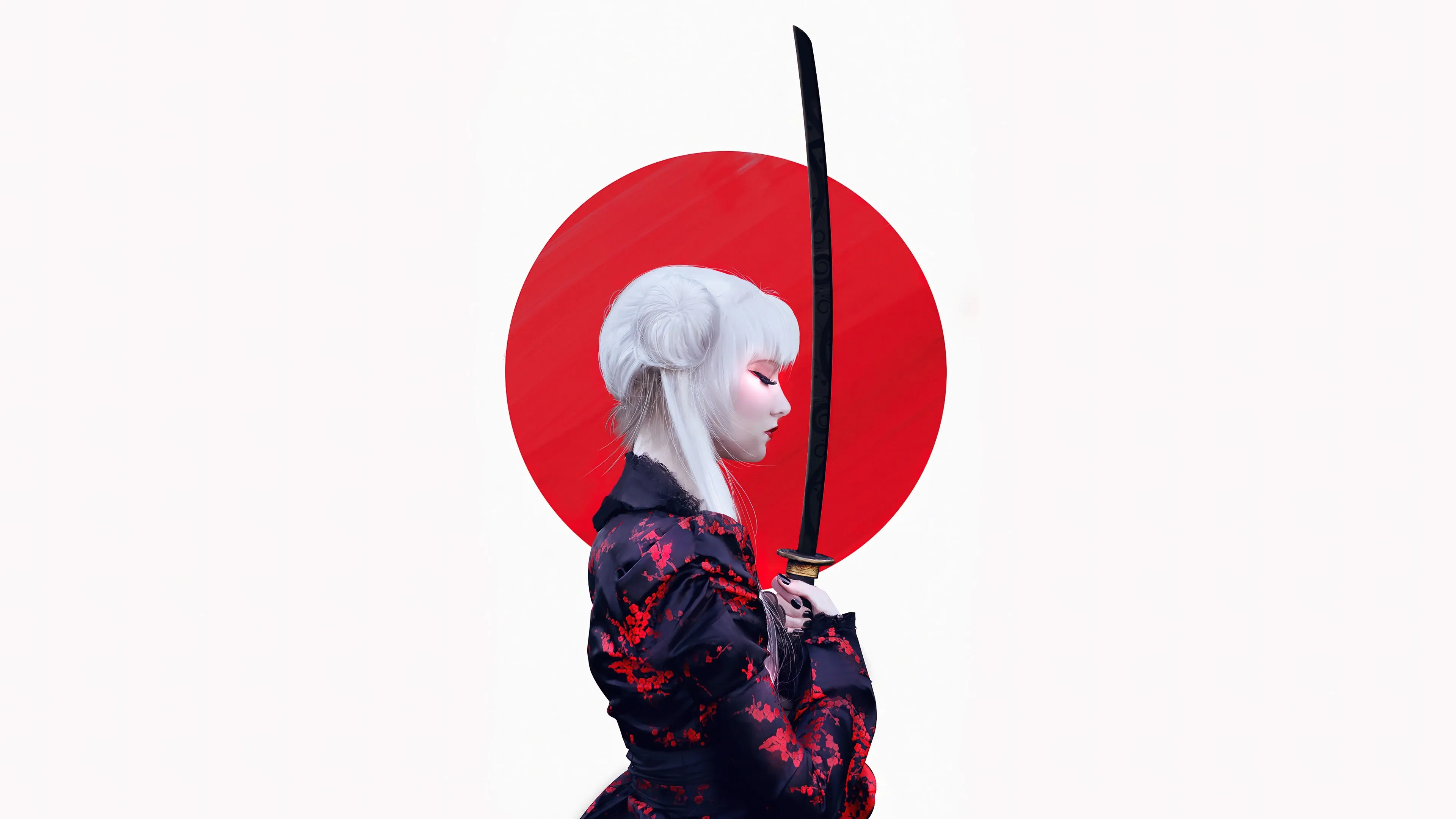Samurai Girl In Traditional Attire With Katana HD Wallpaper