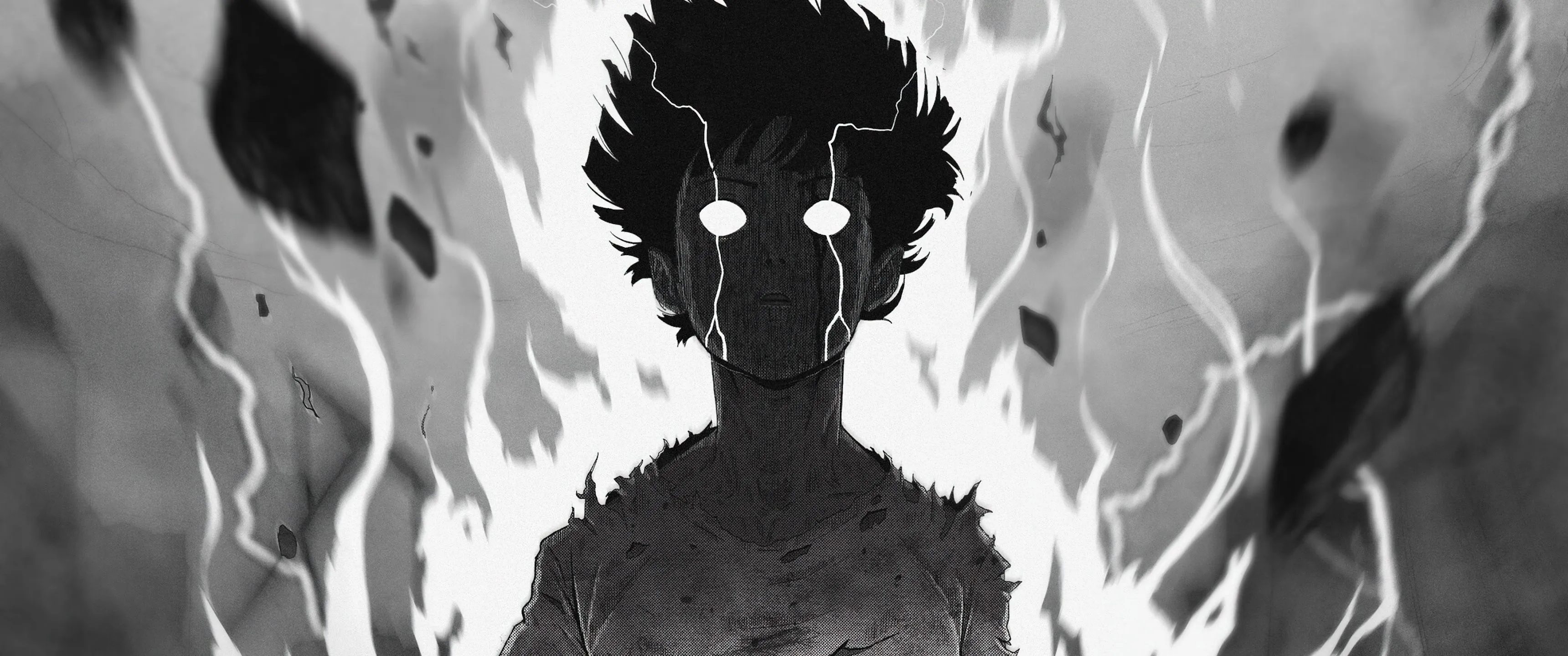 Shigeo Kageyama Wallpaper 4K, Rage, Mob Psycho 100, Monochrome