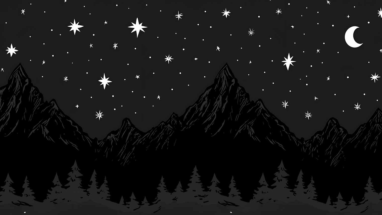 Dark Mountain Range Starry Night Crescent Moon Wallpaper 4k