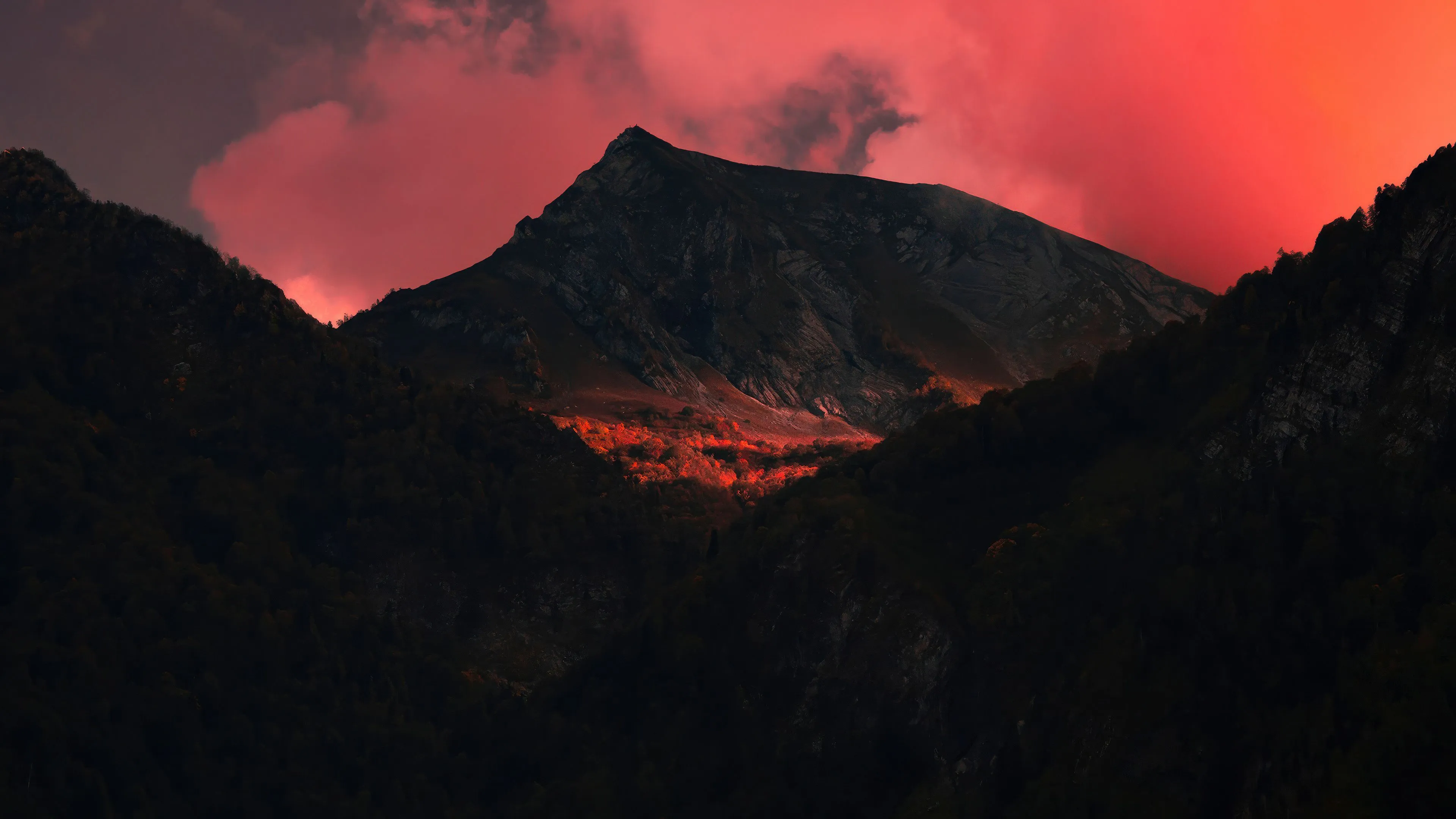 Dark Mountain Under Burning Skies Wallpaper, HD Nature Wallpaper, 4k Wallpaper, Image, Background, Photos and Picture