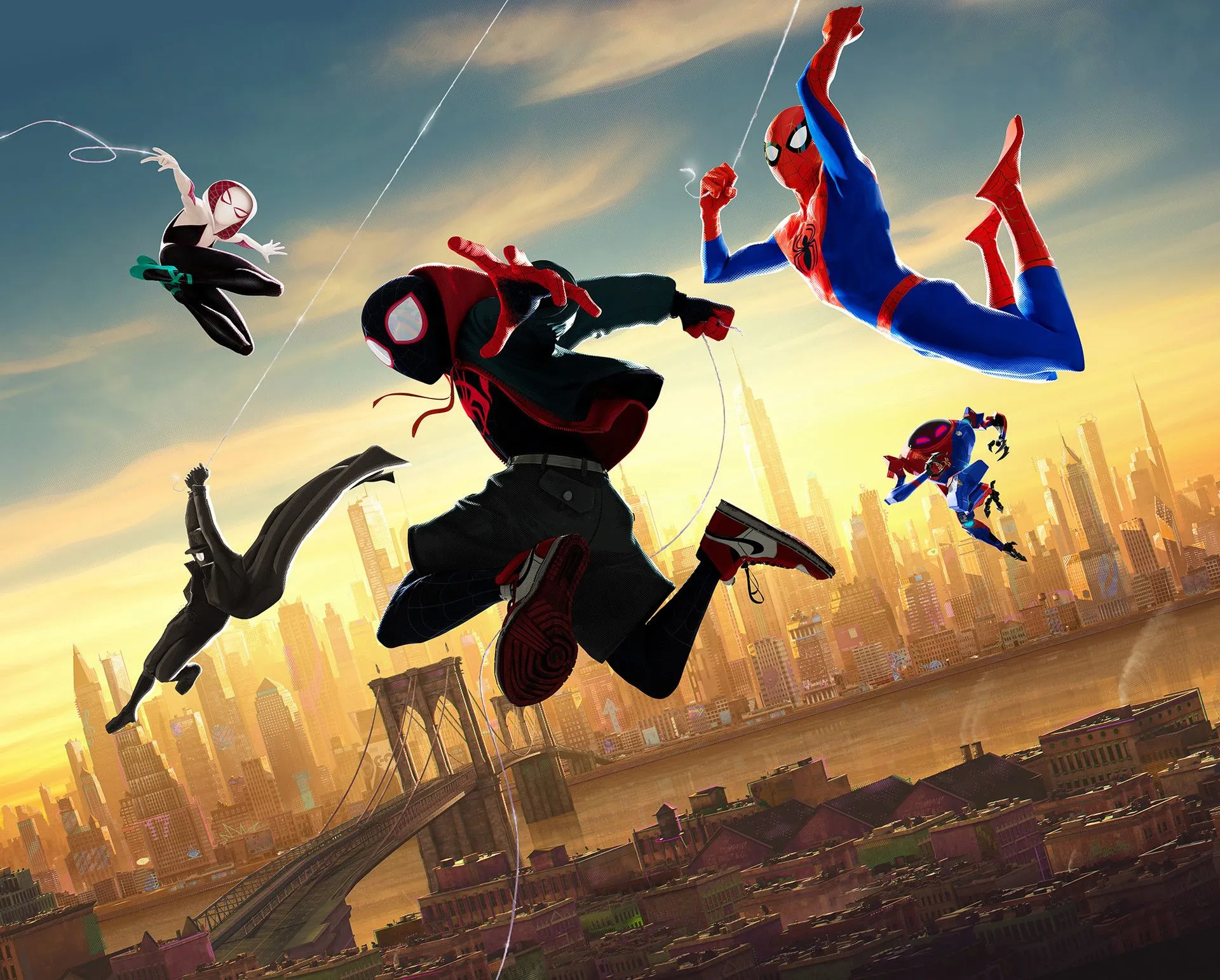 Desktop wallpaper: Spider Man: Into The Spider Verse, Miles Morales, Spider Gwen, Movie, Spider Man Noir, Spider Man 4K free download for PC. 458317