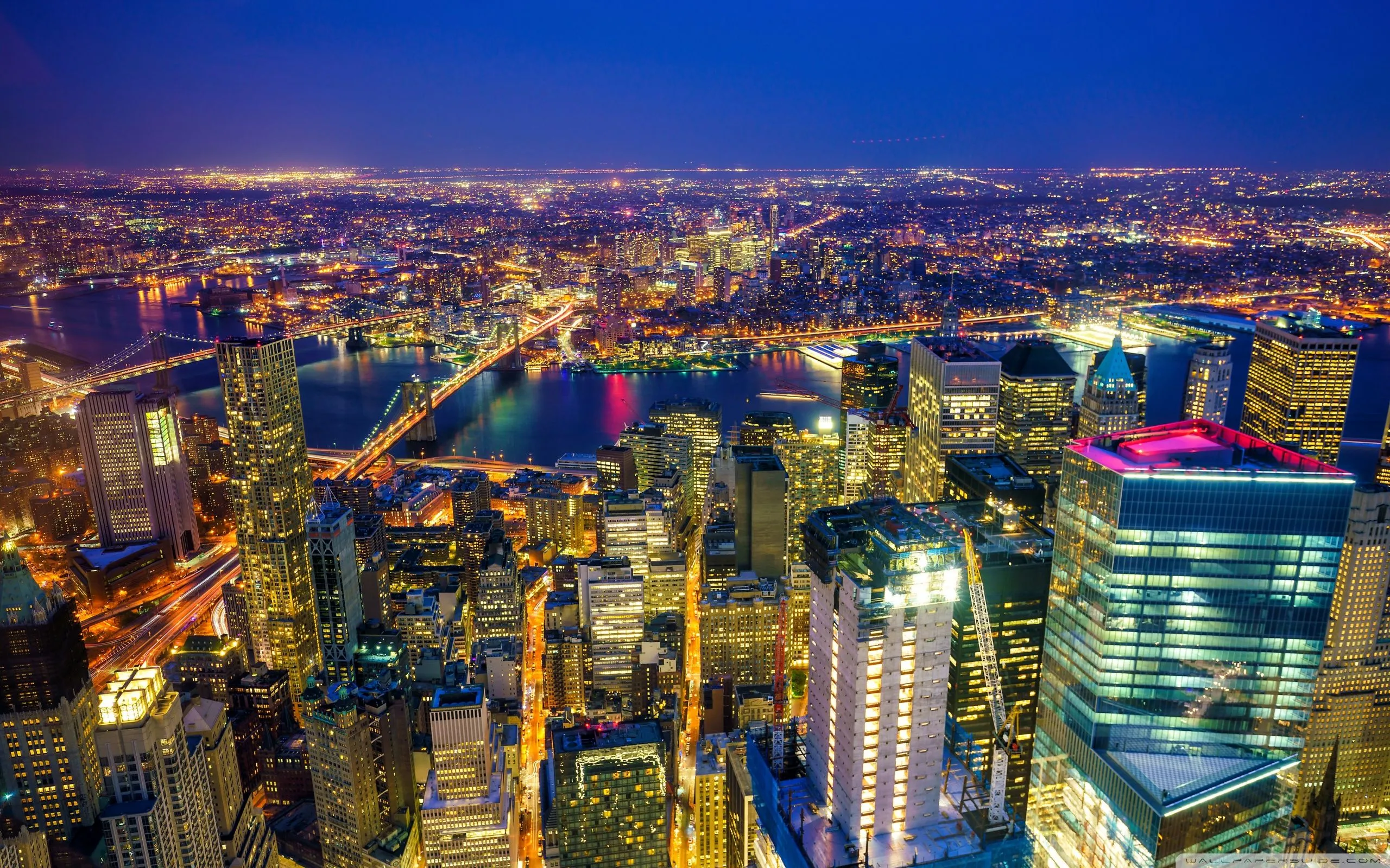 New York City, Manhattan at Night 4K UHD Wallpaper for UltraHD Desktop and TV, Widescreen and UltraWide Display, Dual Monitor, Smartphone and Tablet Devices