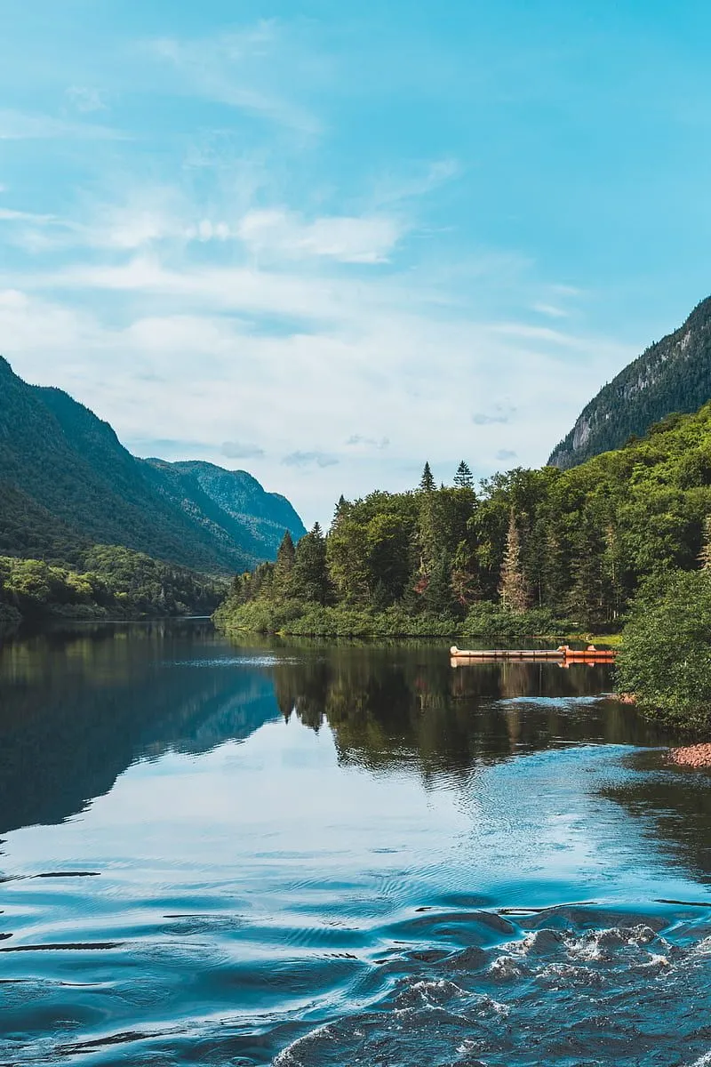 Lake, forest, mountains, landscape, shore, trees, HD phone wallpaper