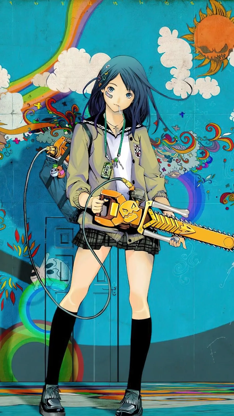 Student Anime Girl Grafitti Wall Art 4K Mobile Wallpaper Mobile Walls
