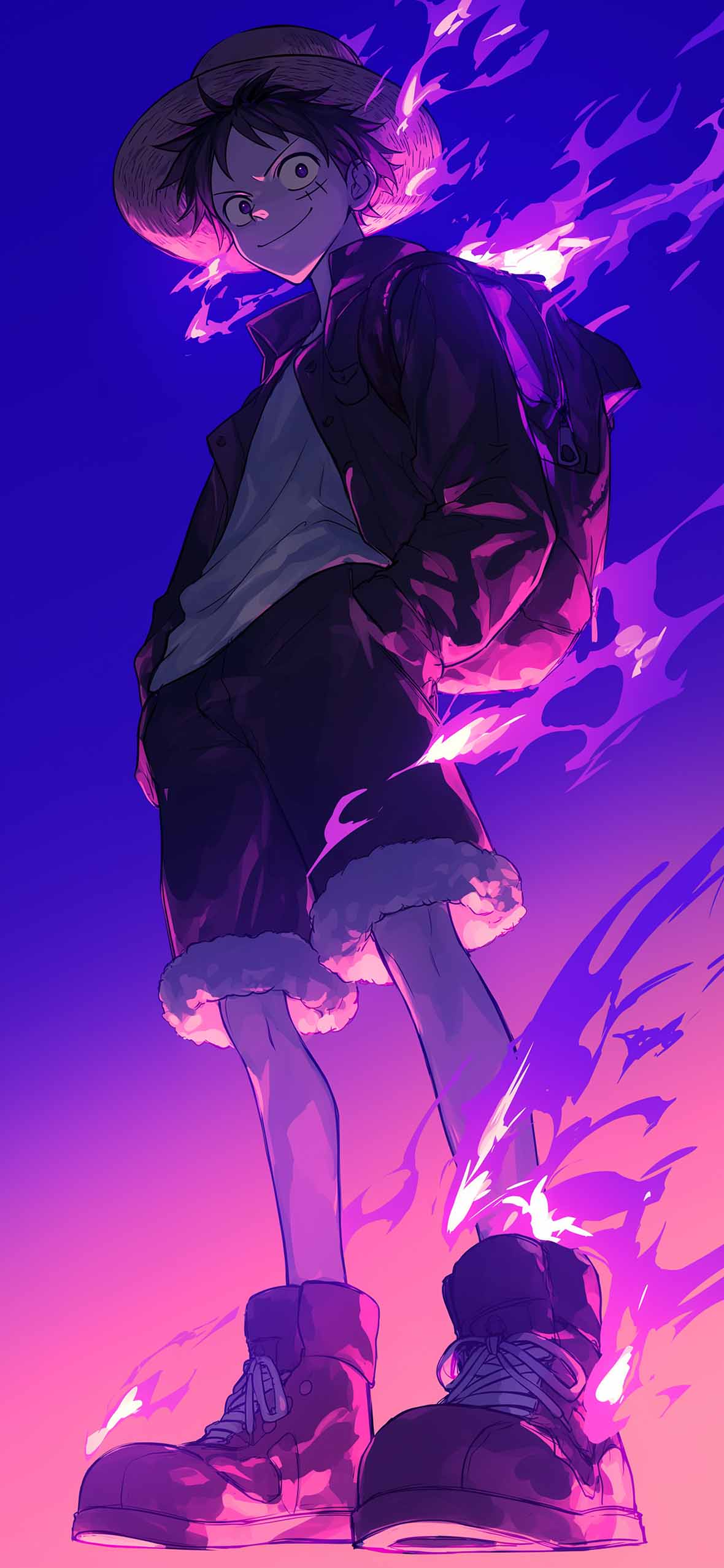 Monkey D Luffy in Purple Flames Anime Wallpaper