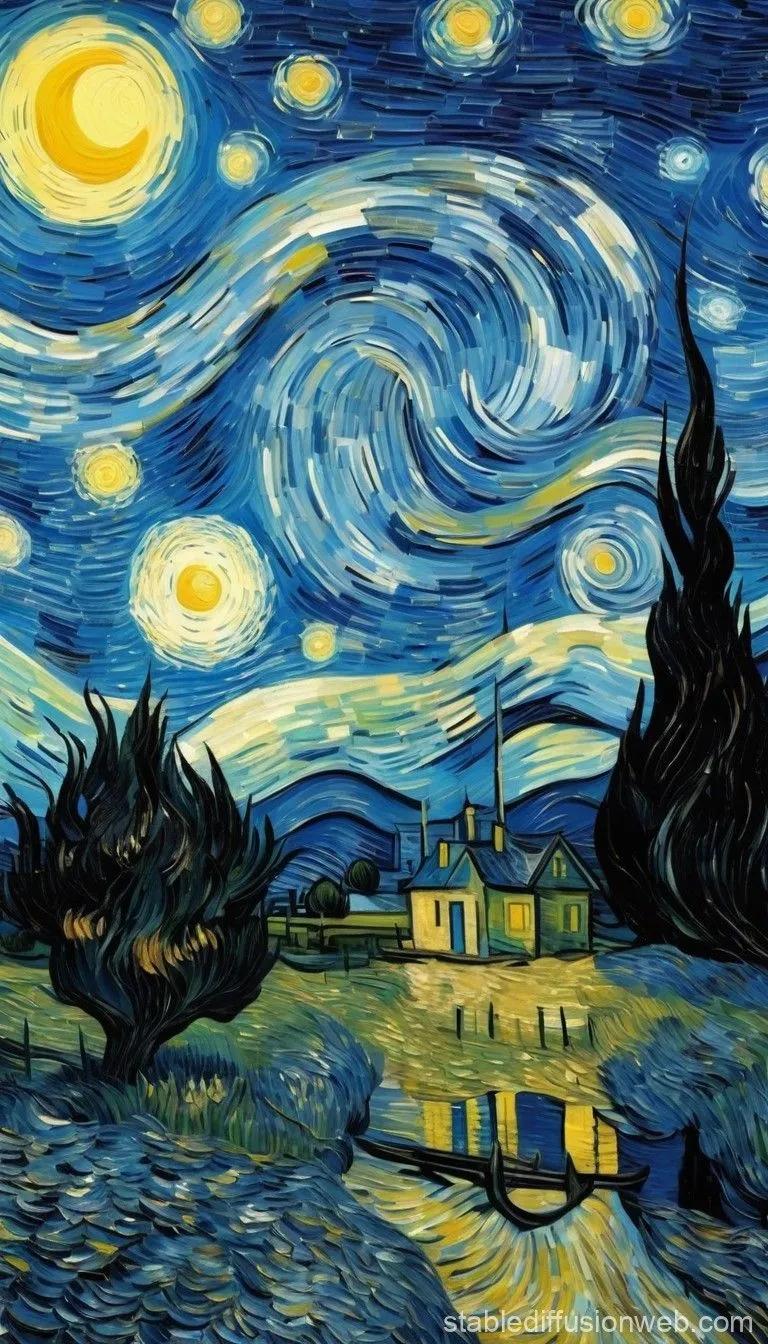 Van Gogh Starry Night Phone Wallpaper. Stable Diffusion Online
