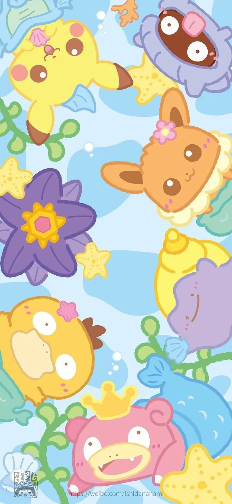 Pokemon, psyduck, staryu, ditto, eevee, pikachu, slowpoke, shellder, underthesea, HD phone wallpaper