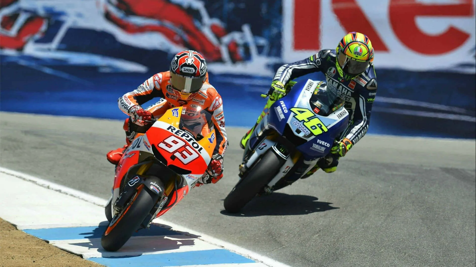 Download Vr46 Racing Against Marc Márquez Wallpaper
