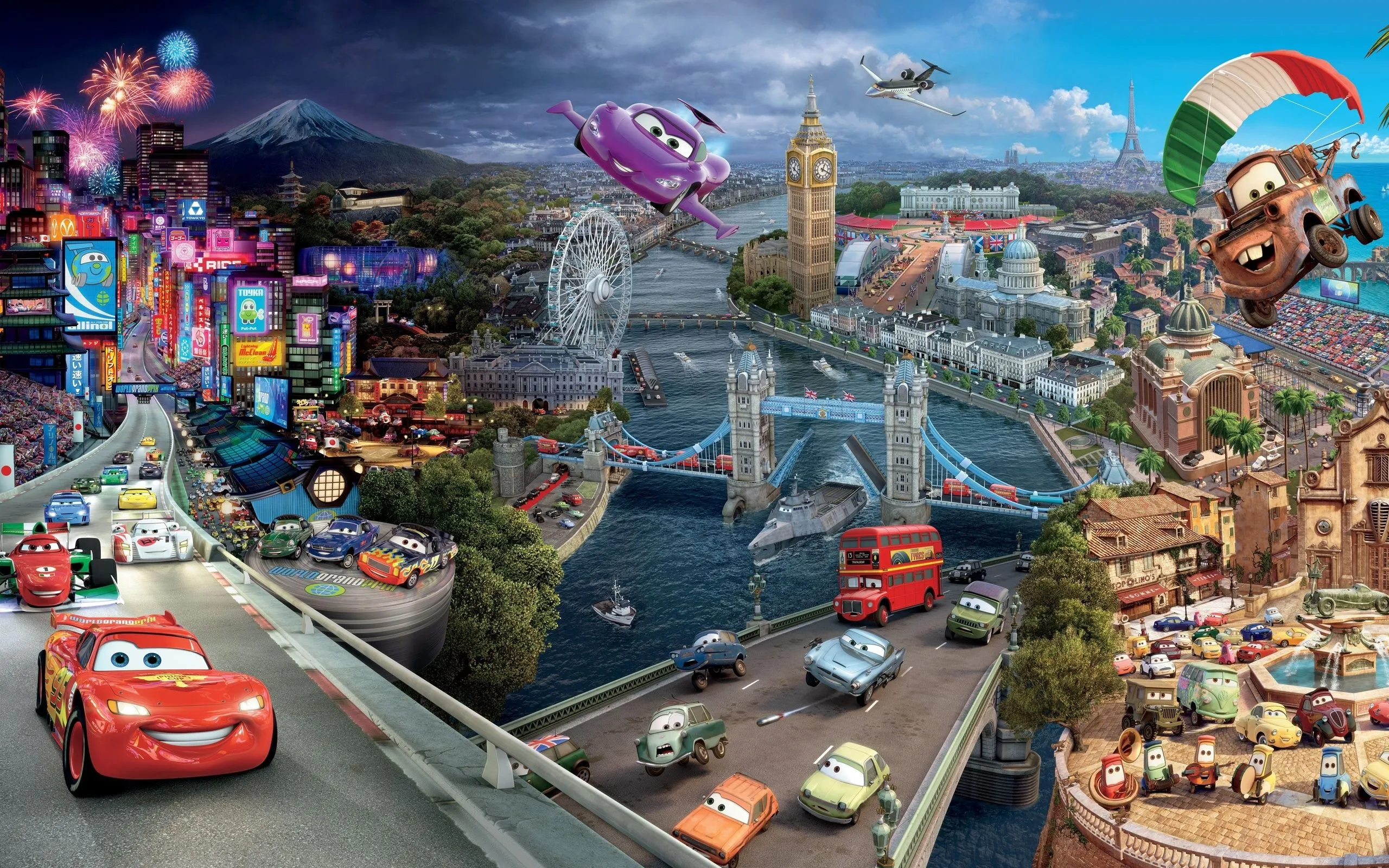 Desktop wallpaper: Disney, Cars, Cars 2, Movie, Collage 4K free download for PC. 278643
