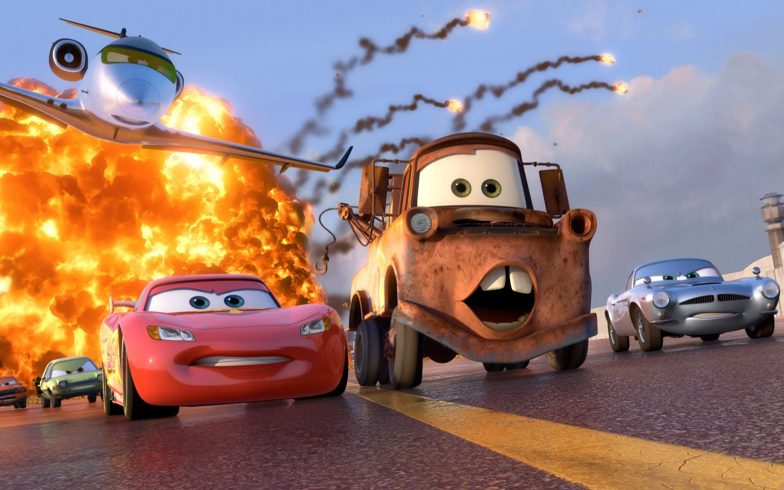 Wallpaper machine, the explosion, race, lightning, sport, cartoon, the plane, Pixar for mobile and desktop, section фильмы, resolution 2560x1600