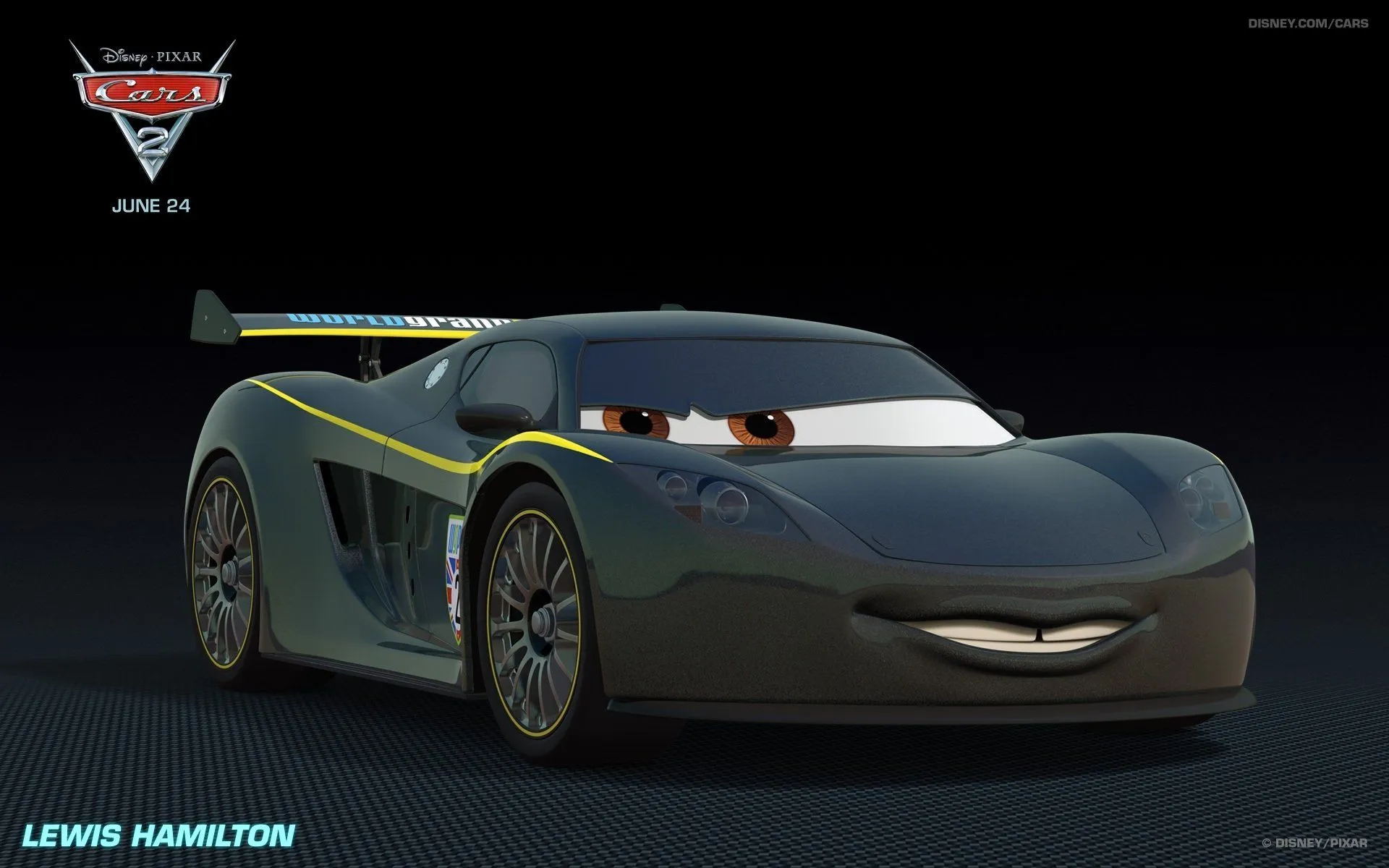Cars 2 HD Wallpaper: Lewis Hamilton's Sleek Racecar Spotlightx1200