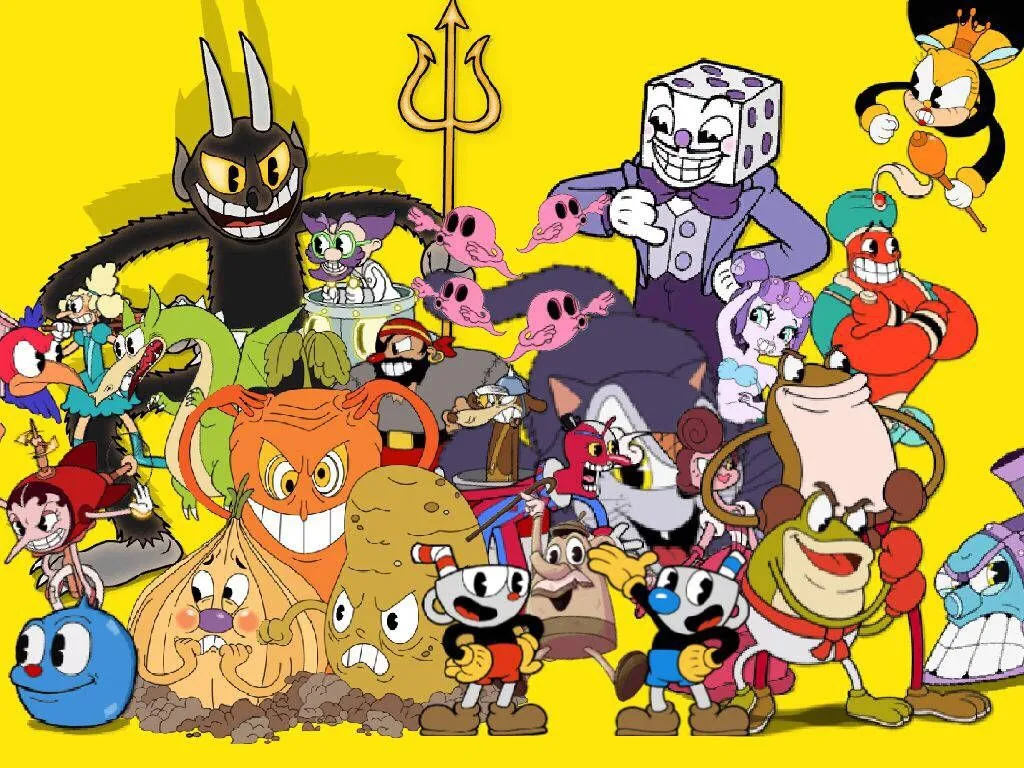 Download All Bosses Of Cuphead In Yellow Wallpaper