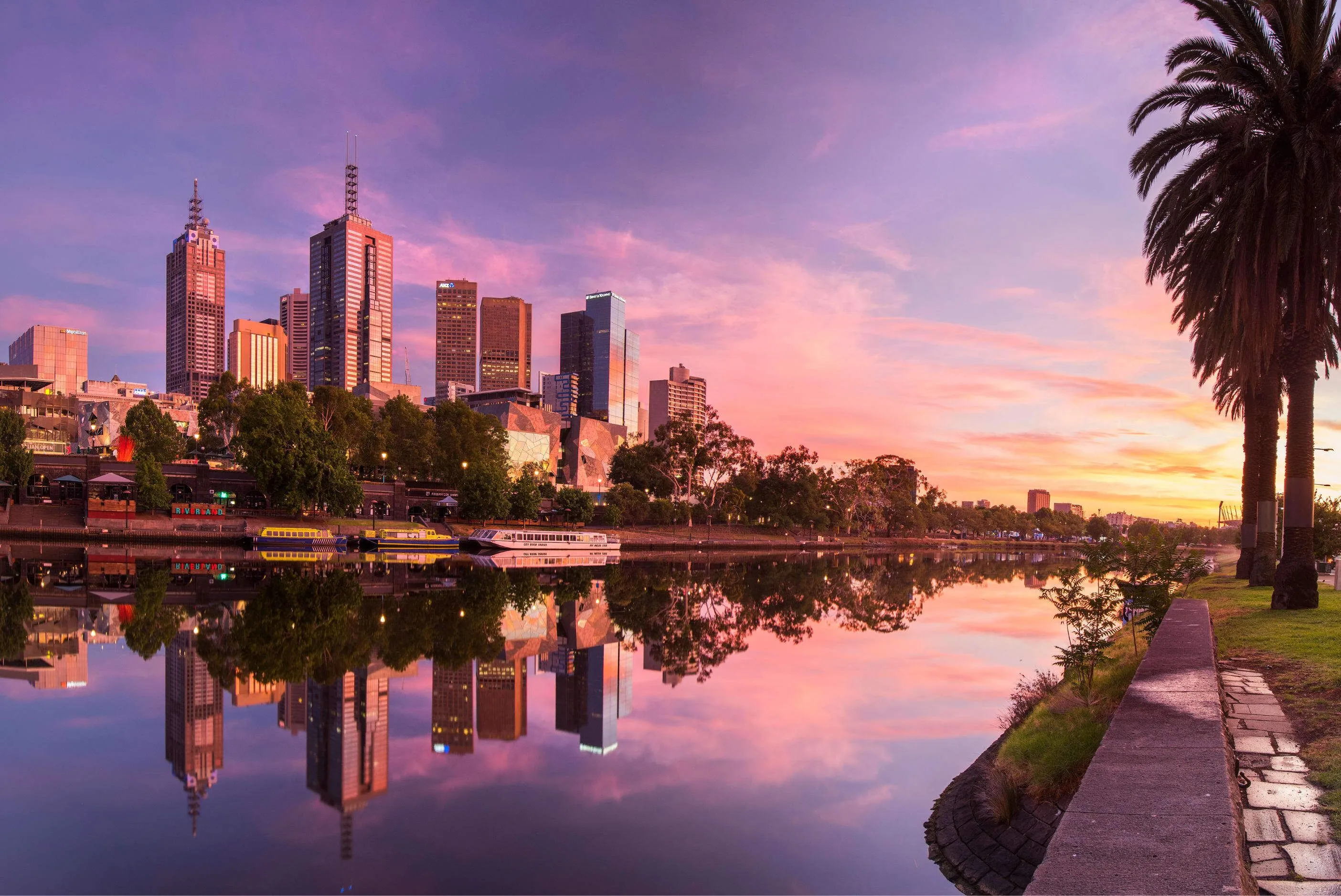 Vibrant Sunset In Melbourne City Skyline Victoria State Australia