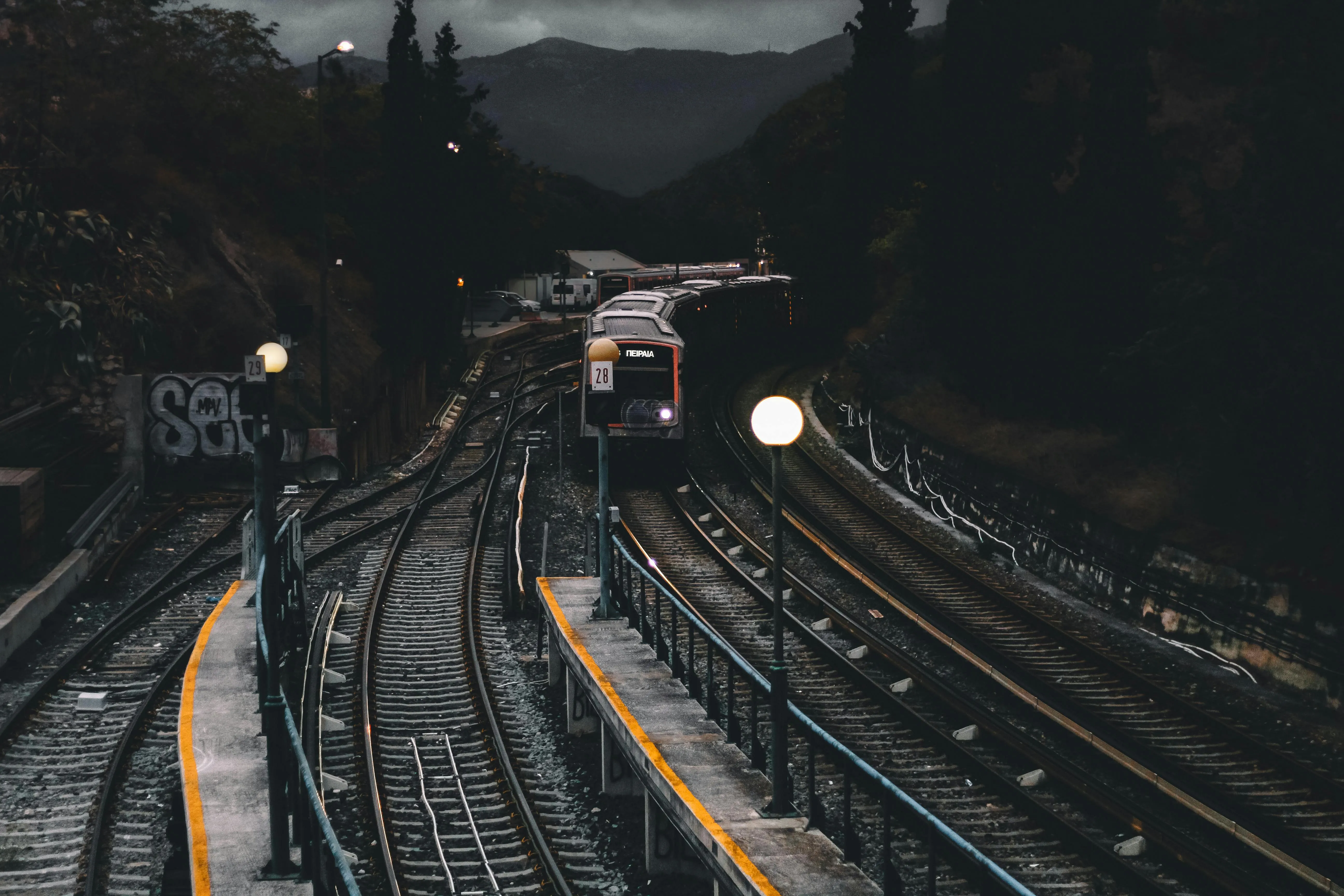 Train on Railways during Nighttime · Free