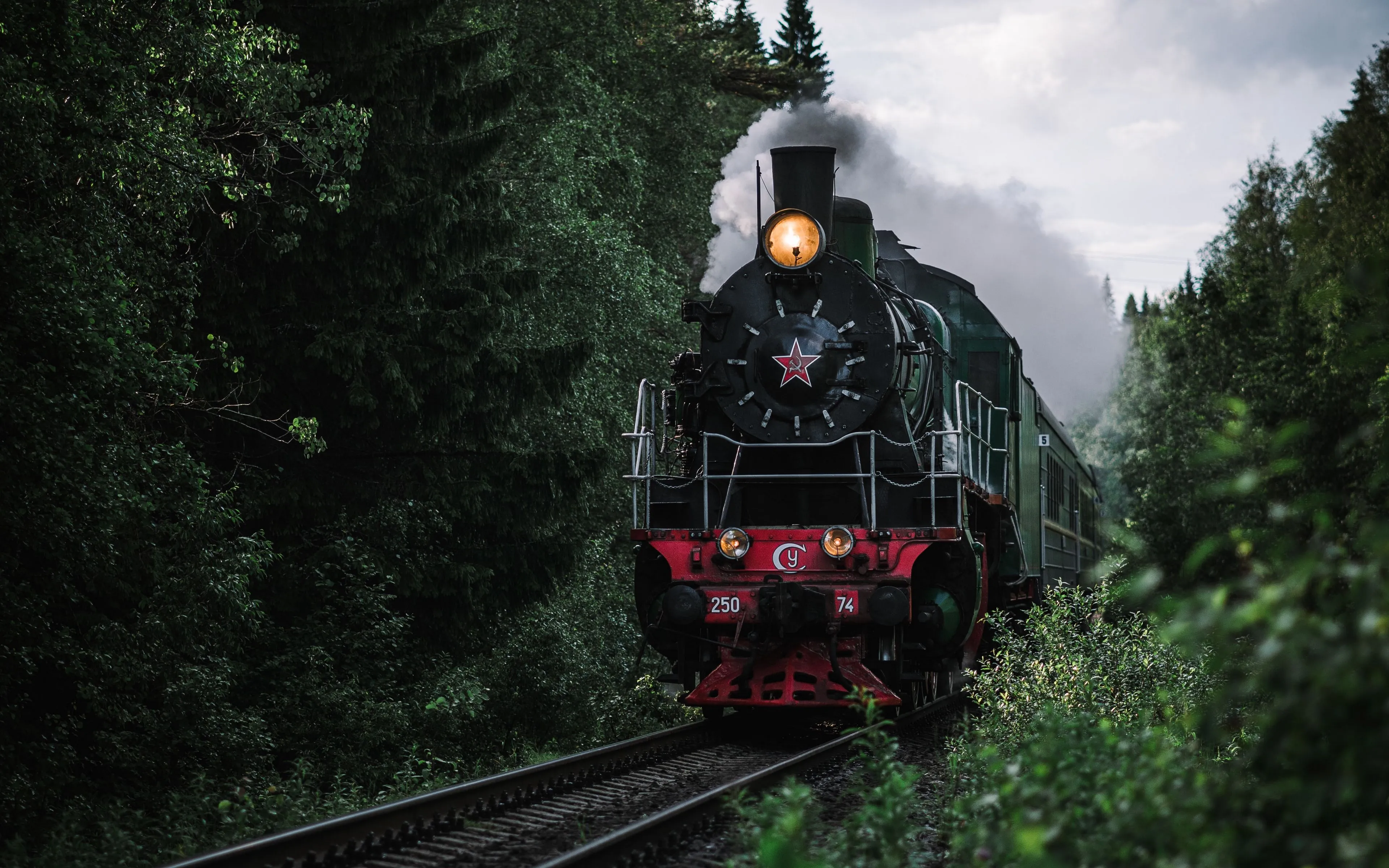 Download wallpaper 3840x2400 train, railway, rails, smoke 4k ultra HD 16:10 HD background