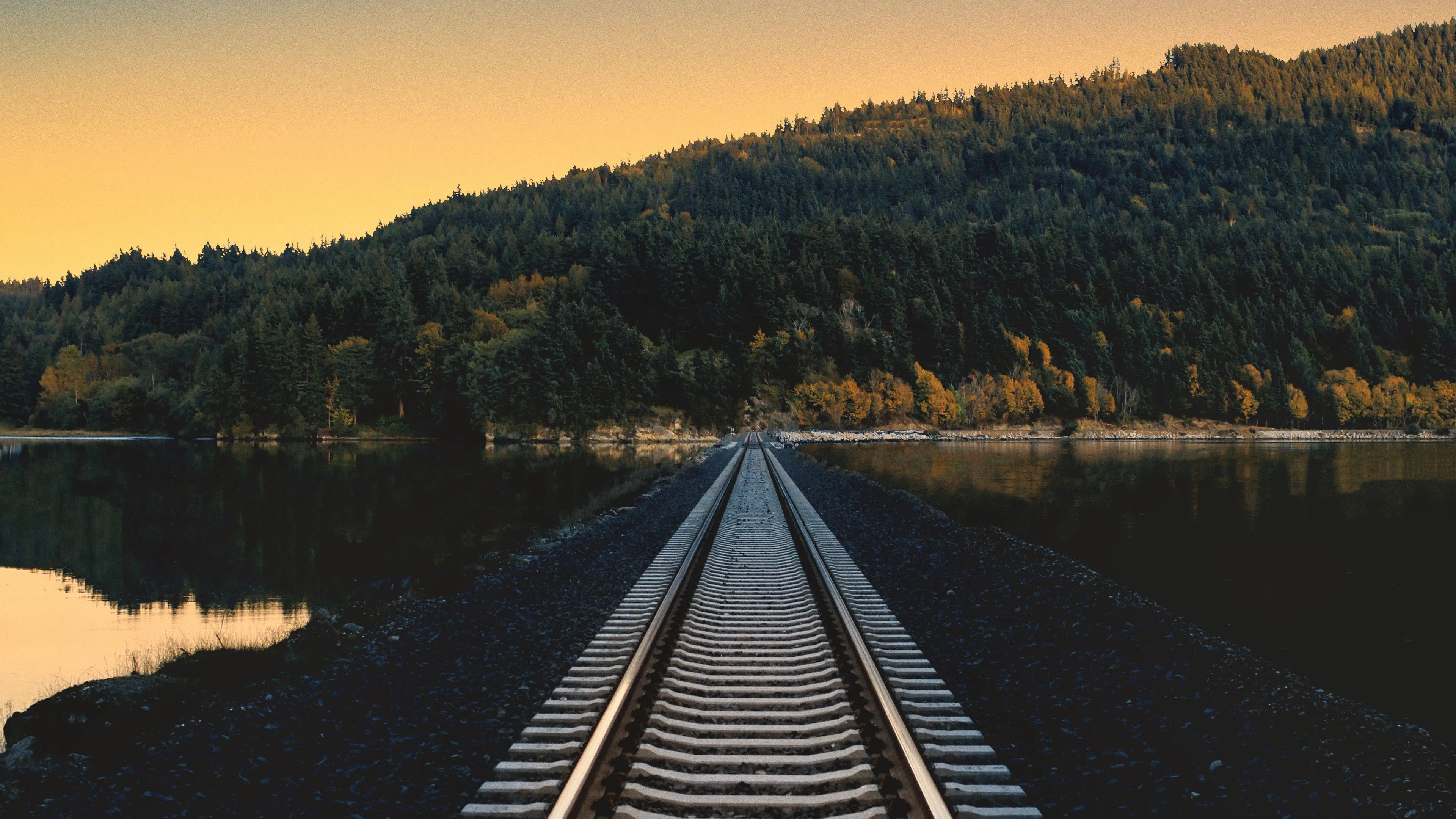 Railroad Wallpaper 4K, Rail track, Mountain, River